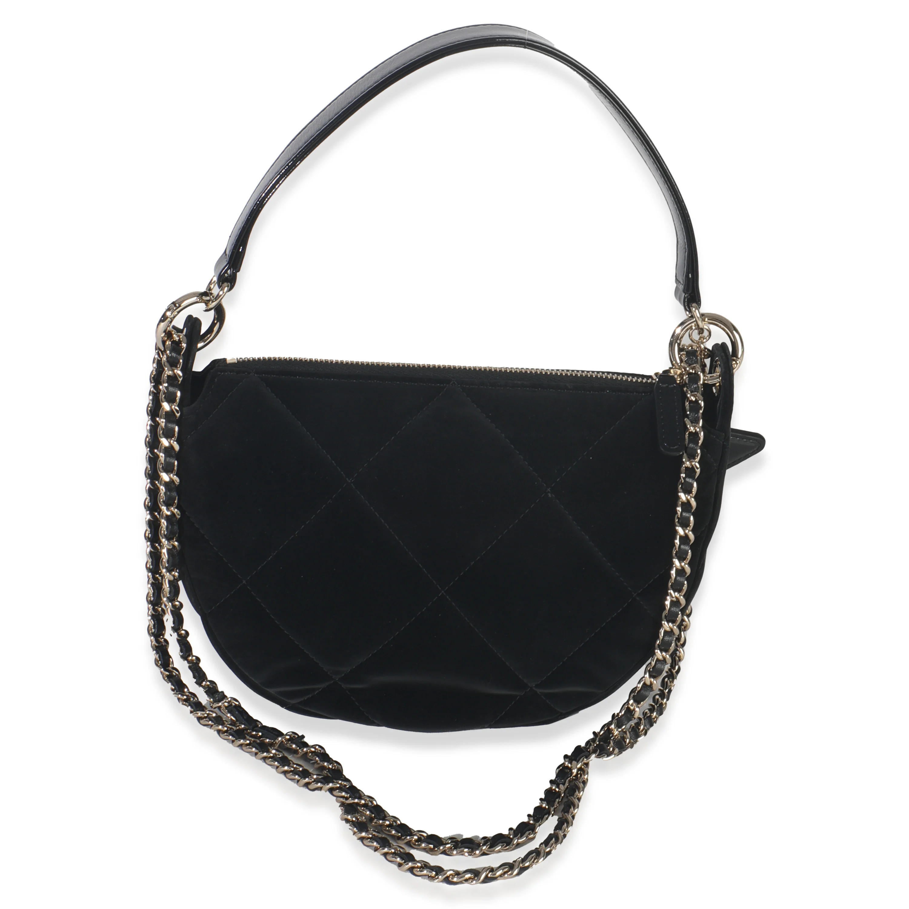 Black Velvet Effect Nylon Clutch with Chain - Image 4
