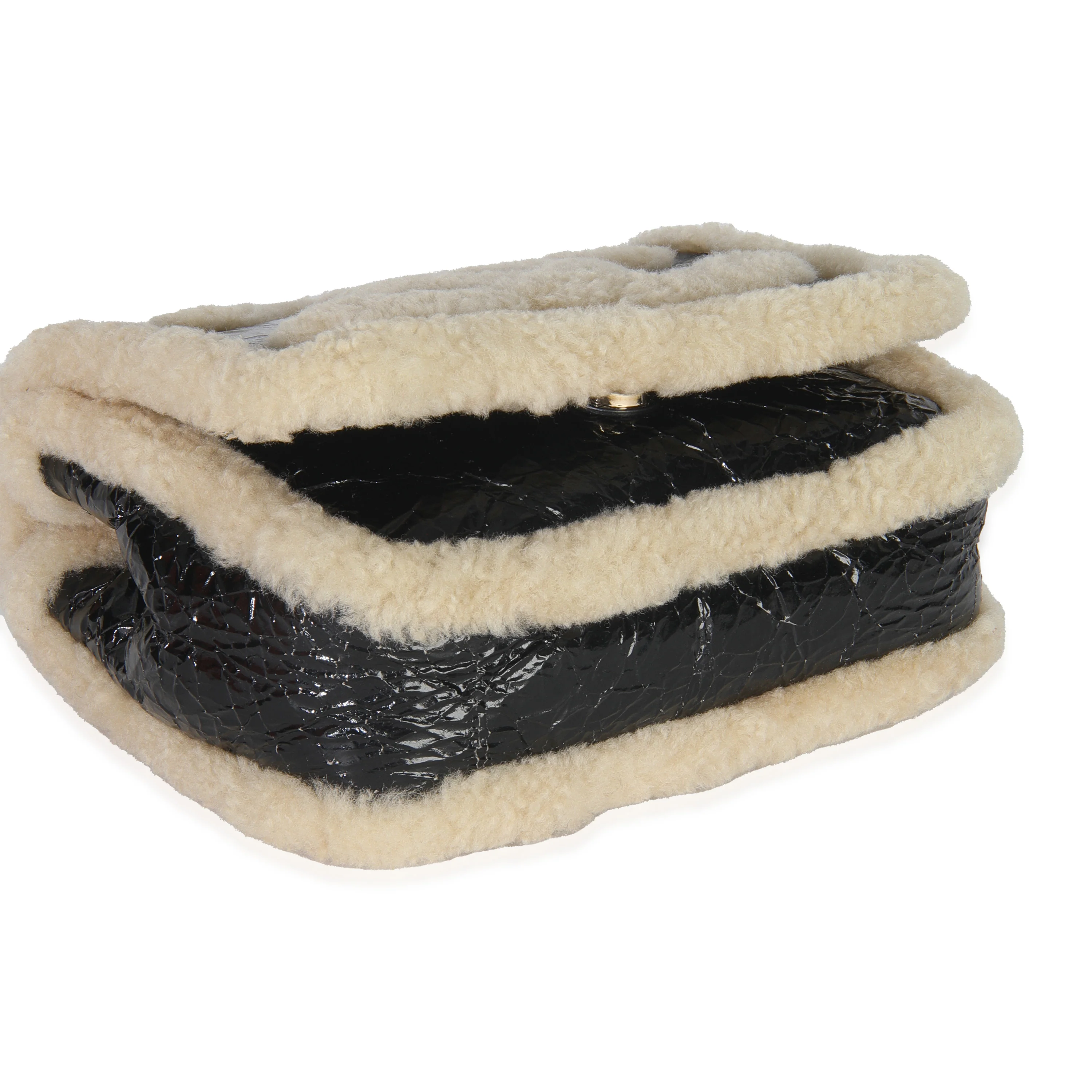 Black Shiny Crumpled Sheepskin Shearling CC Mania Flap Bag - Image 6
