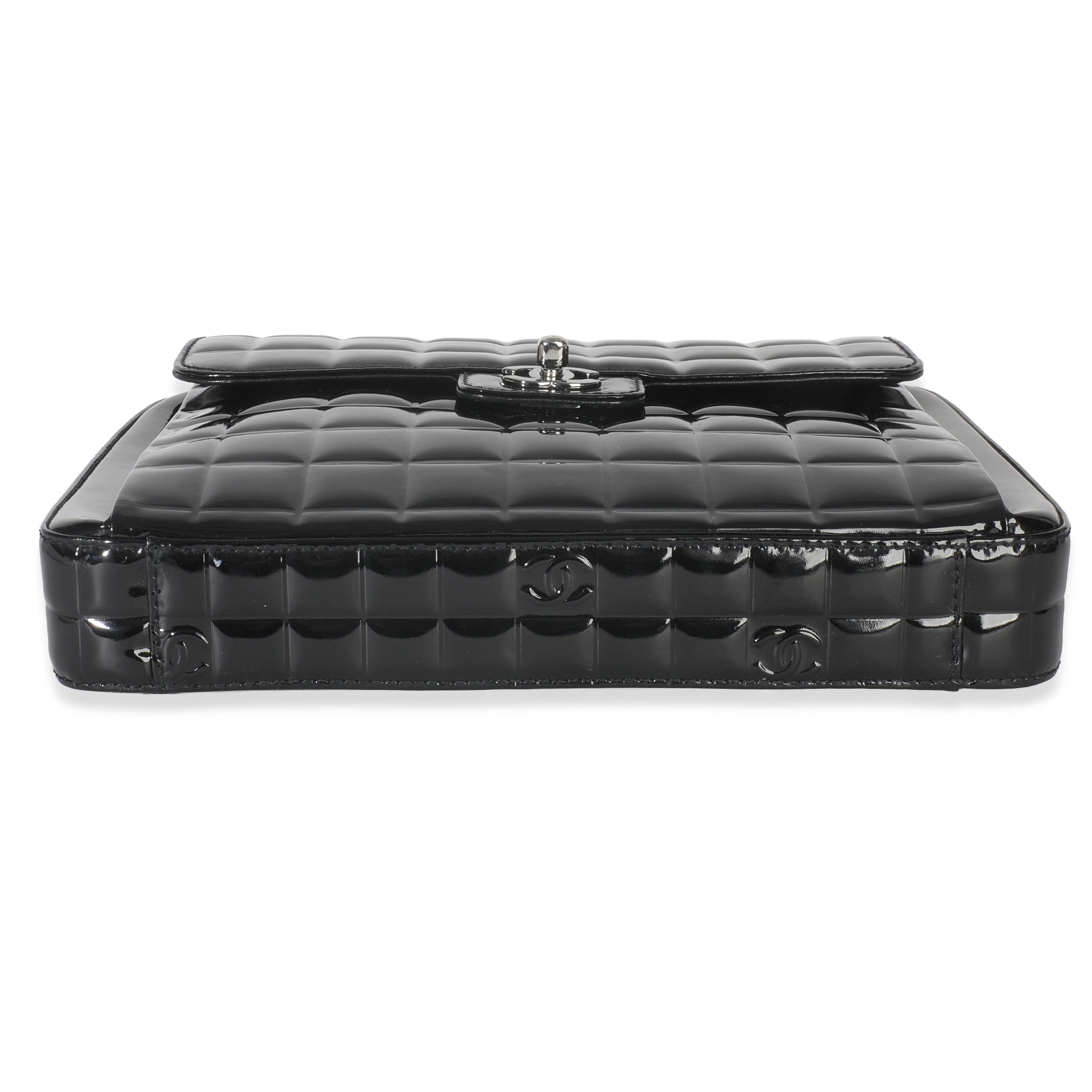 Black Patent Chocolate Bar Top Handle Flap Bag - Image 5