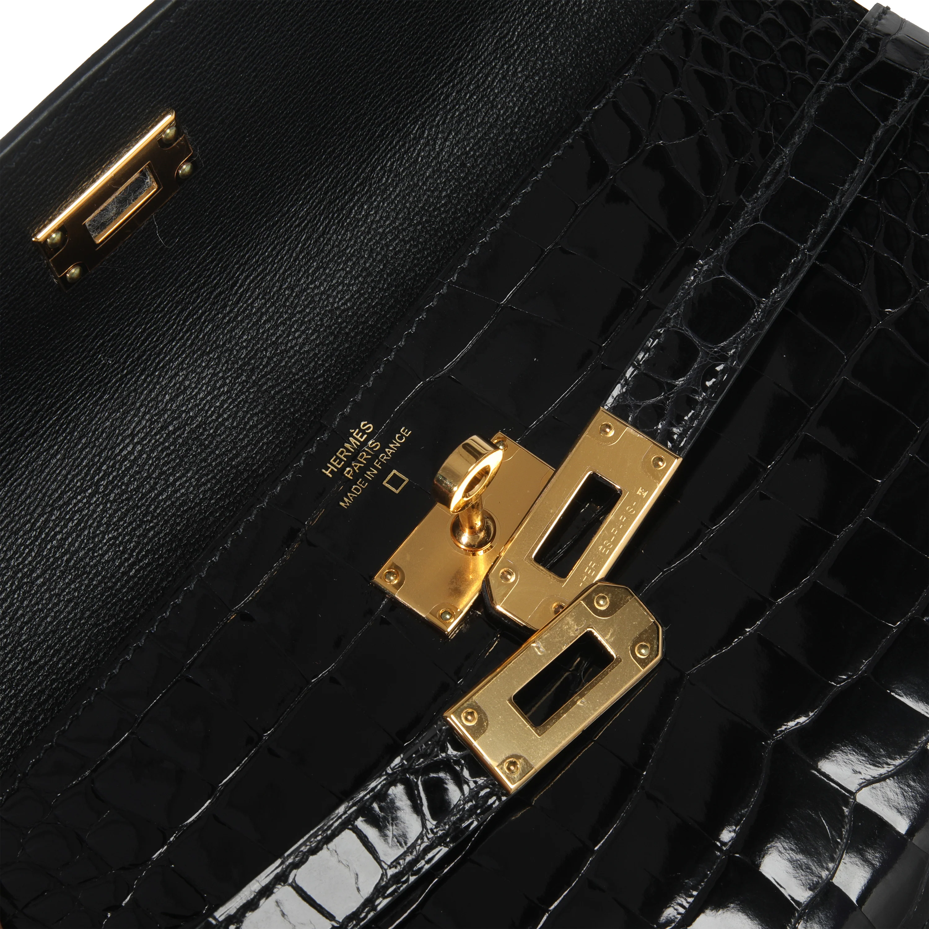 Black Shiny Alligator Kelly Longue Wallet GHW - Image 11