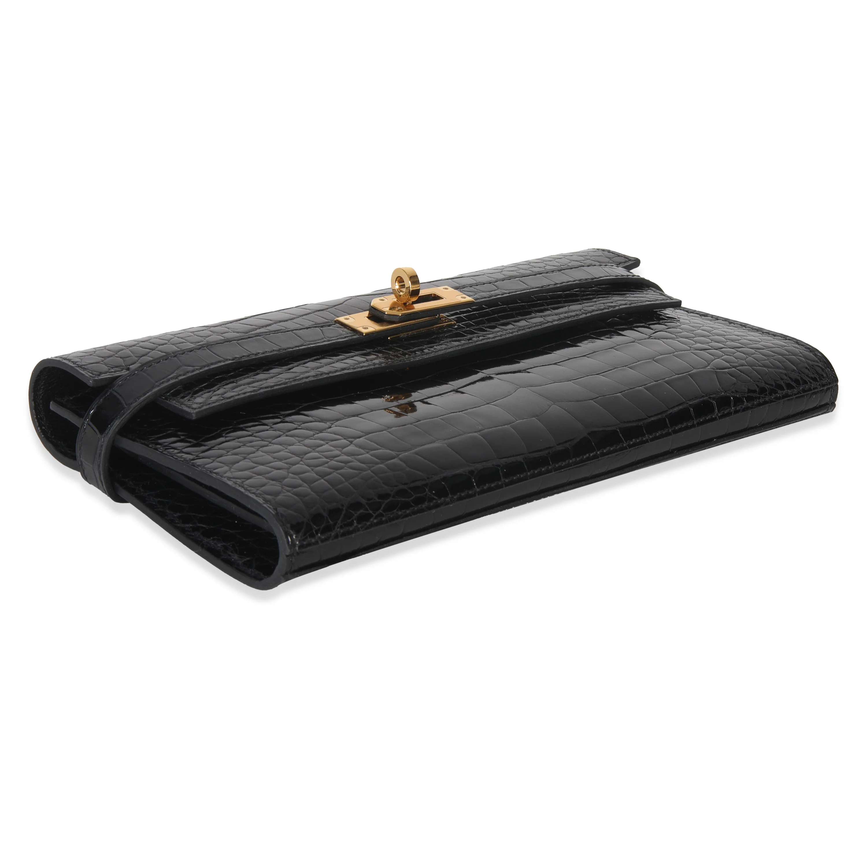 Black Shiny Alligator Kelly Longue Wallet GHW - Image 6