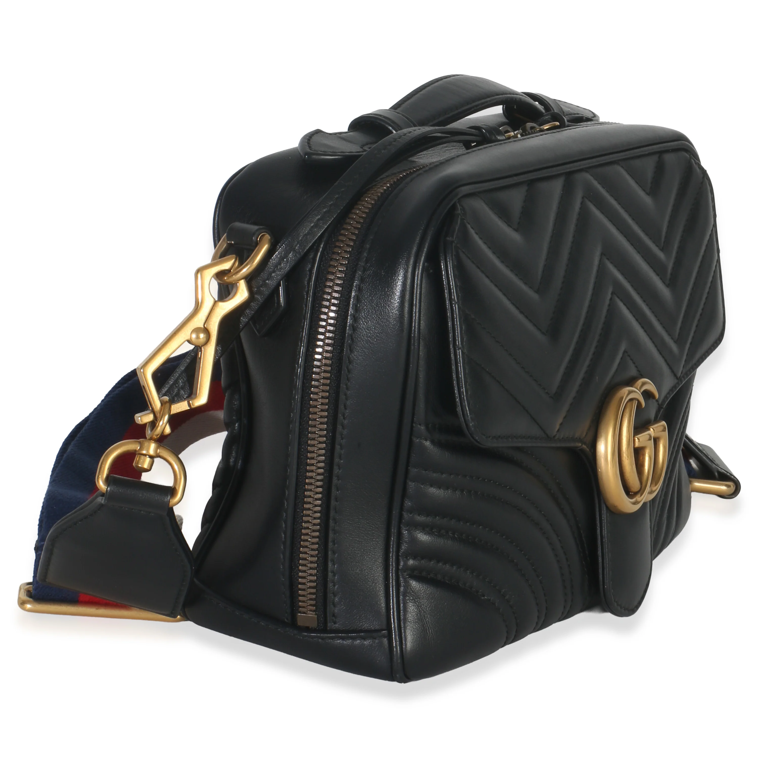 Black Calfskin Matelasse Sylvie Web Small GG Marmont Top Handle Bag - Image 3