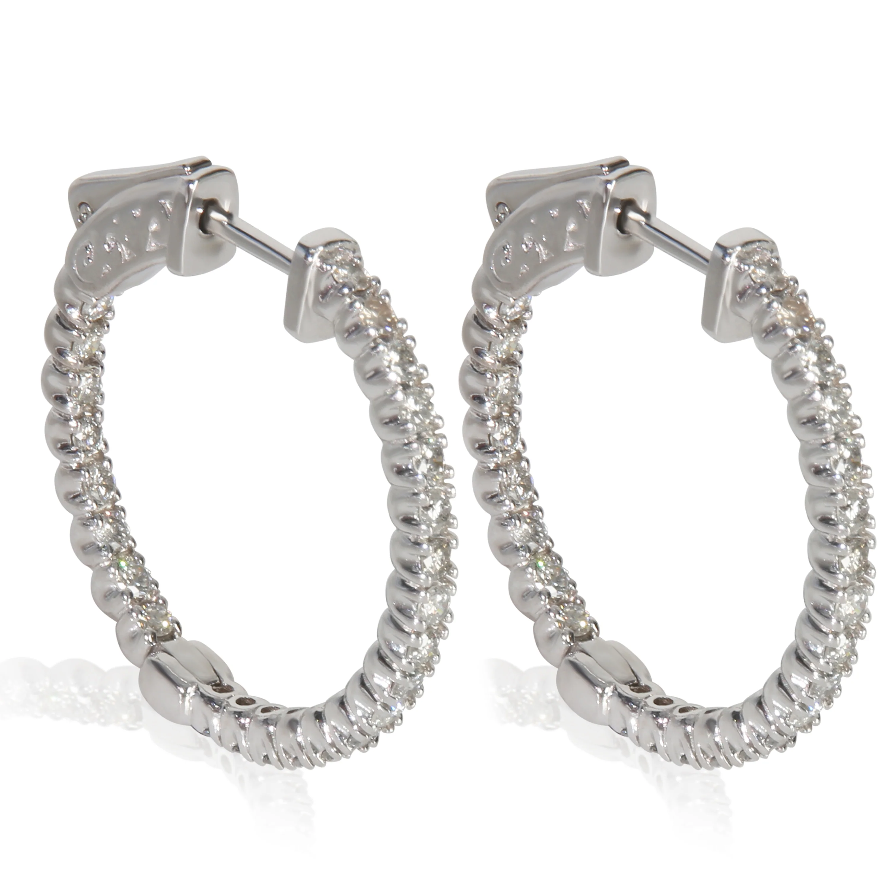 White Gold Diamond In & Out Hoop Earrings - Image 2