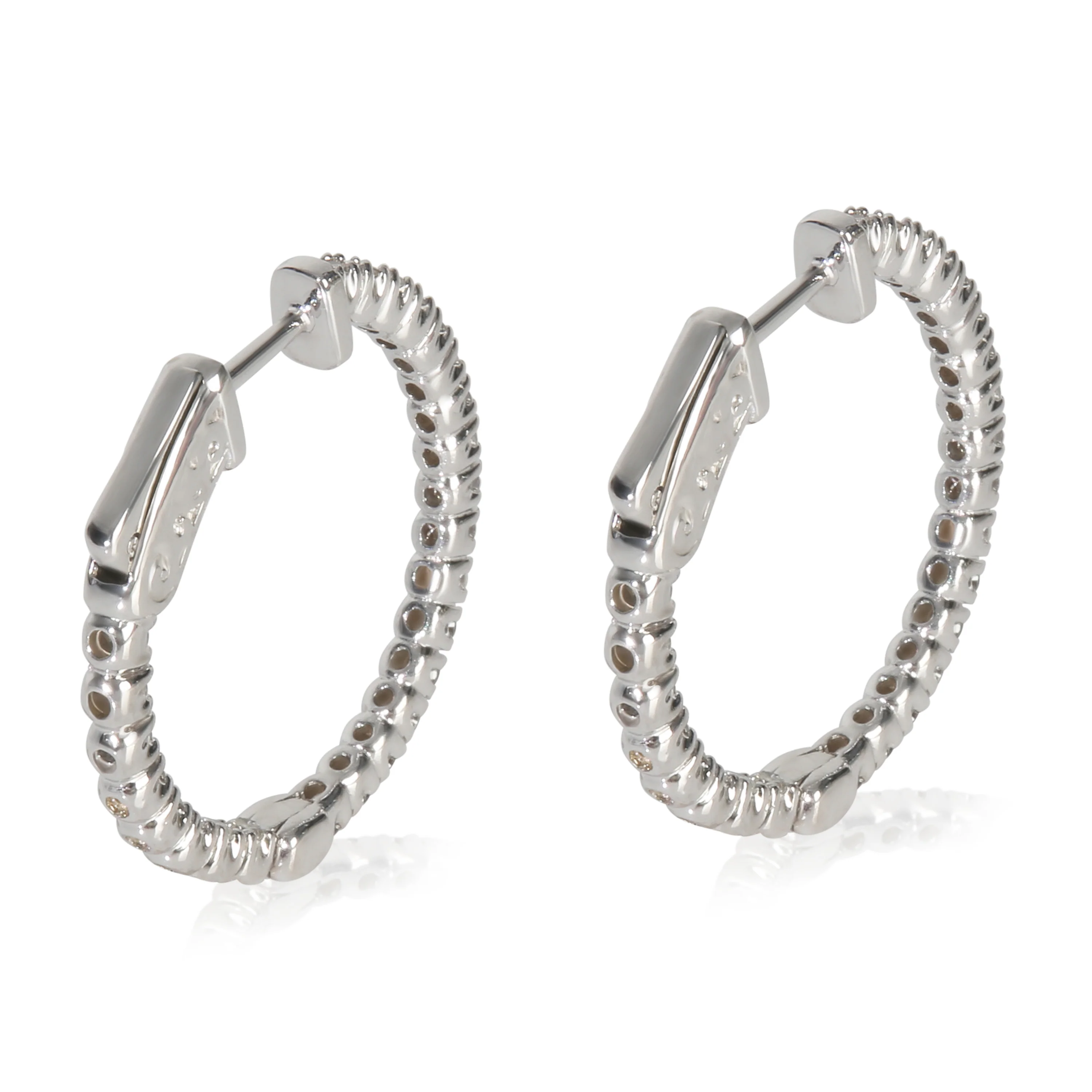 White Gold Diamond In & Out Hoop Earrings - Image 4