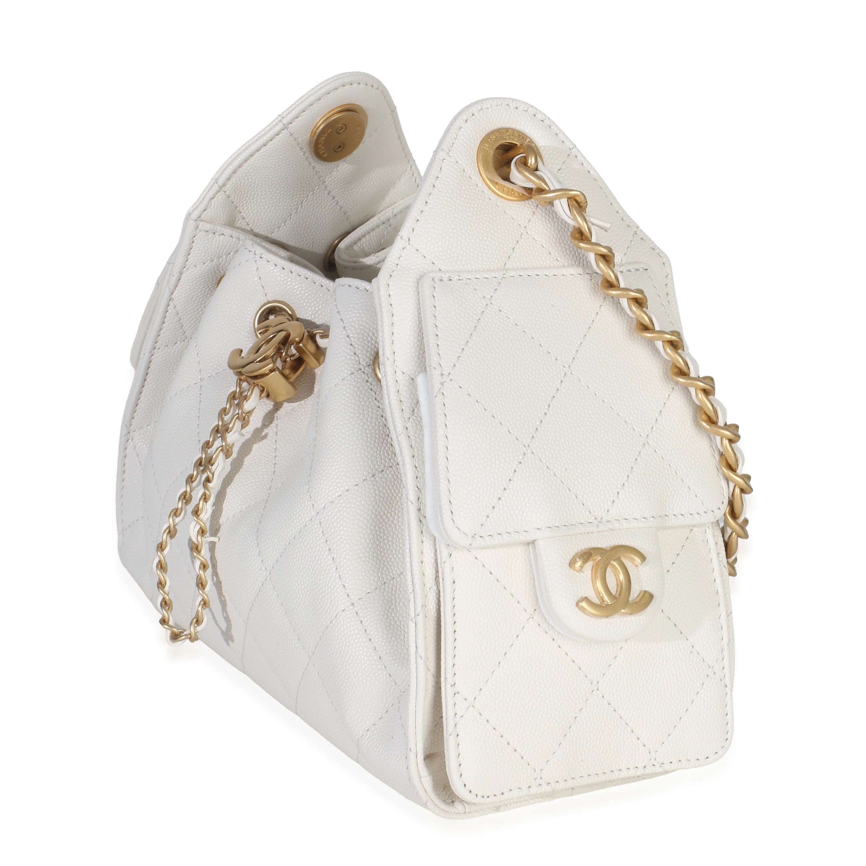 White Quilted Caviar Mini Chanel 25 Hobo Handbag - Image 2