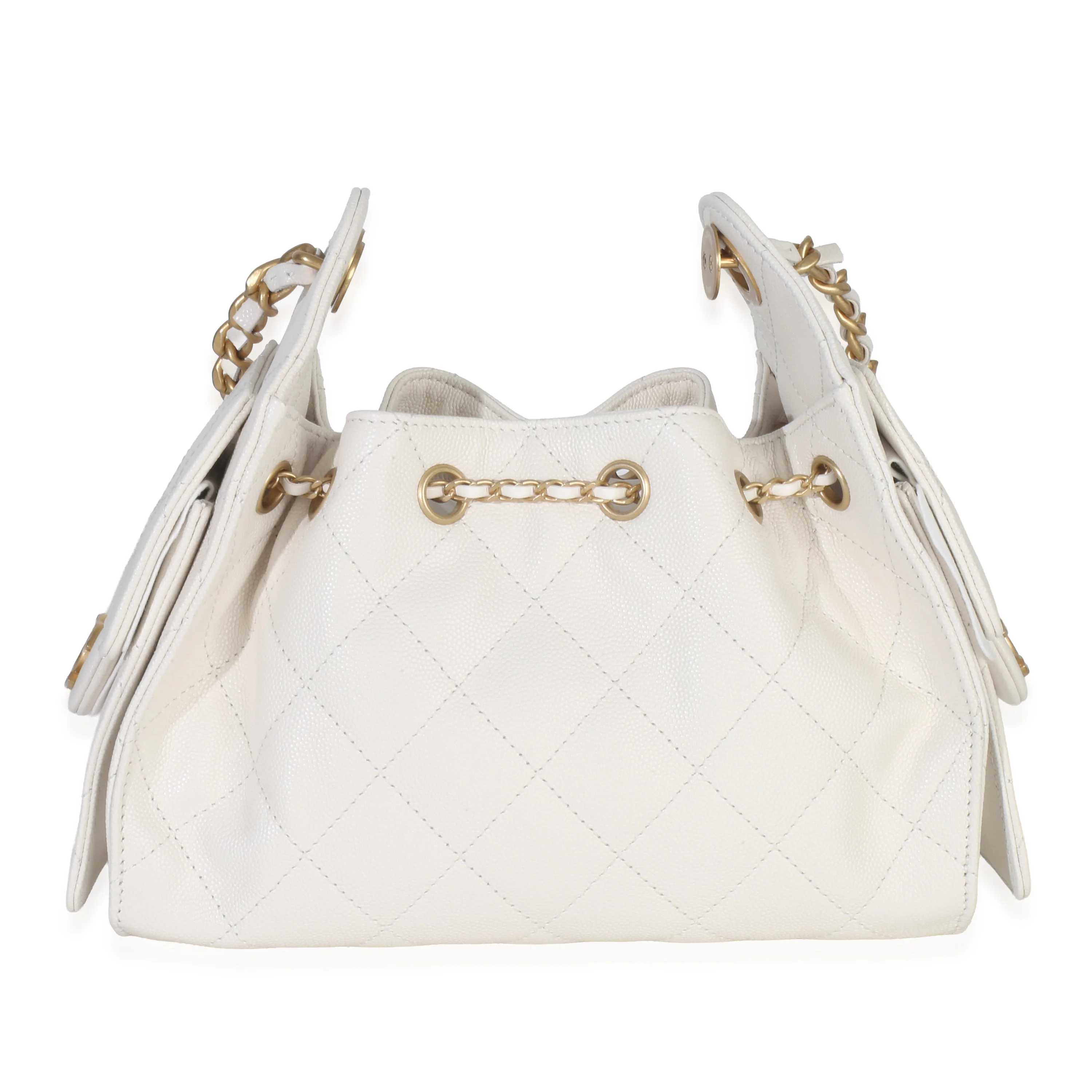 White Quilted Caviar Mini Chanel 25 Hobo Handbag - Image 4
