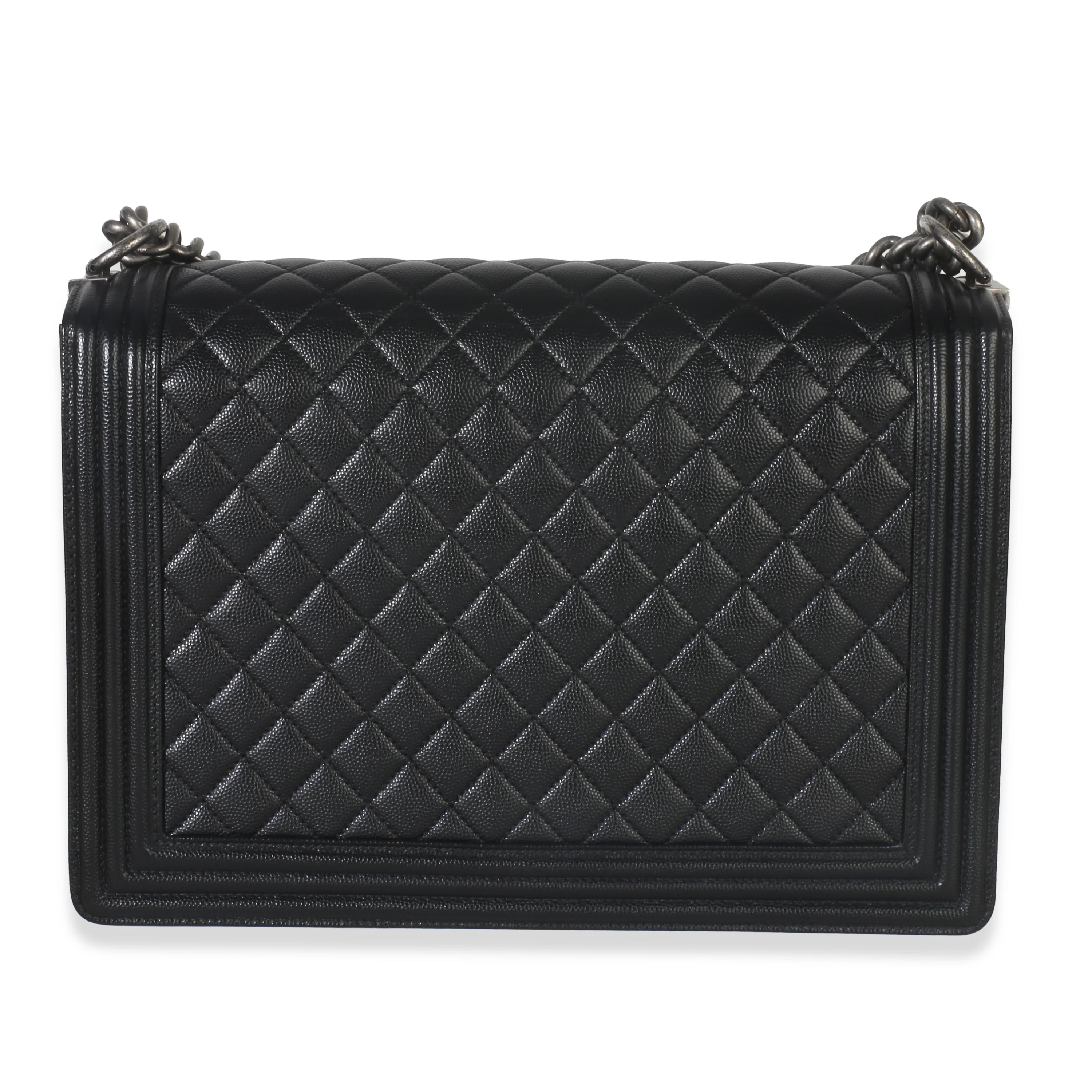 Black Quilted Caviar Large Boy Handbag - Image 5