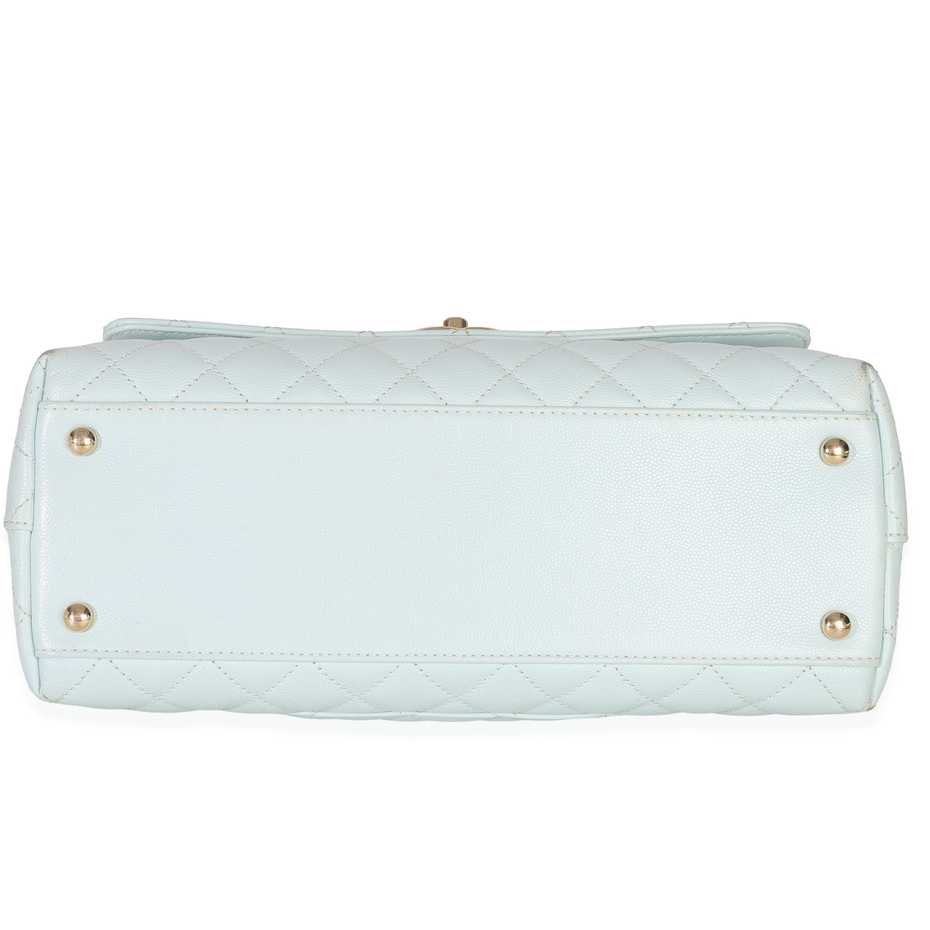 Light Blue Quilted Caviar Medium Coco Top Handle Handbag - Image 5