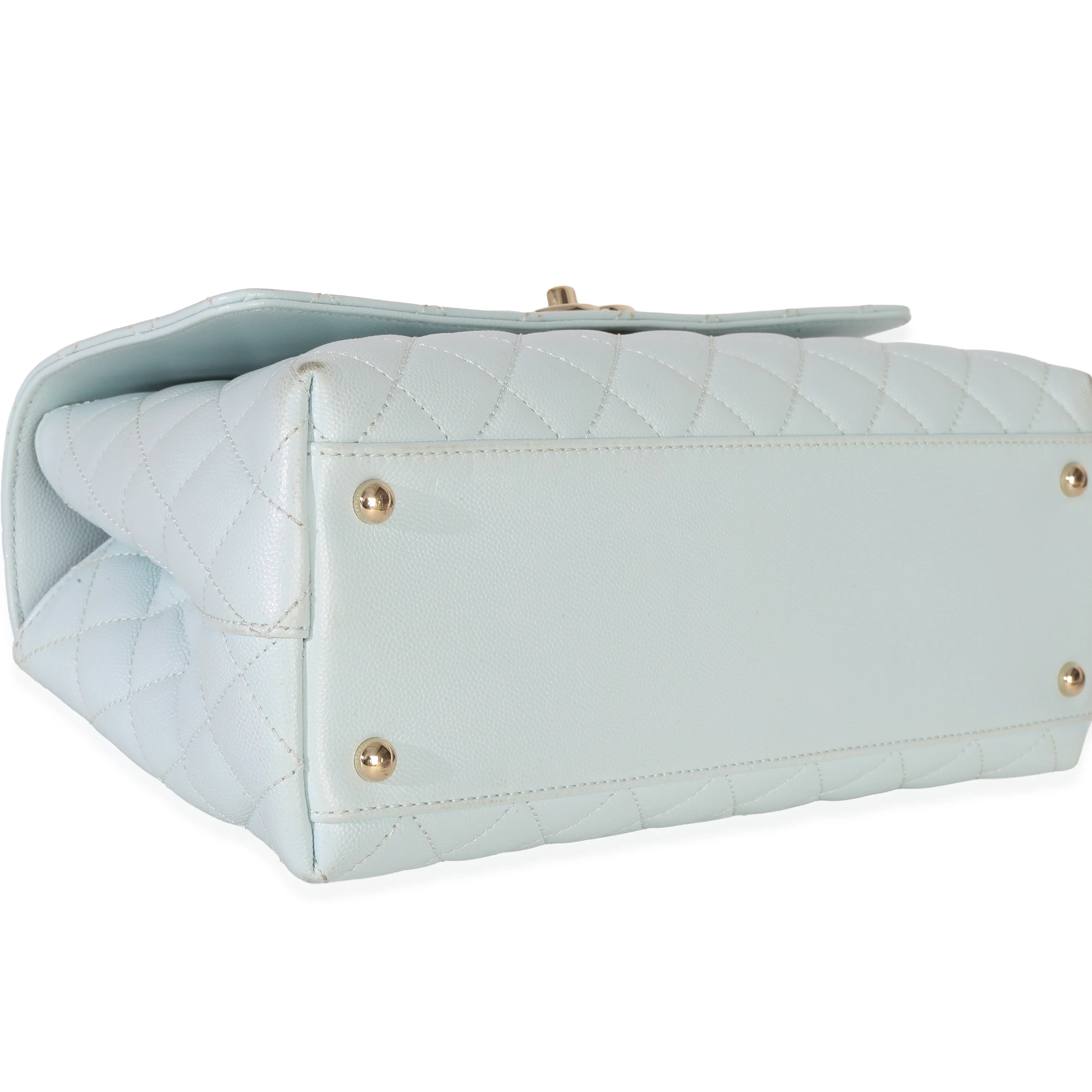 Light Blue Quilted Caviar Medium Coco Top Handle Handbag - Image 6