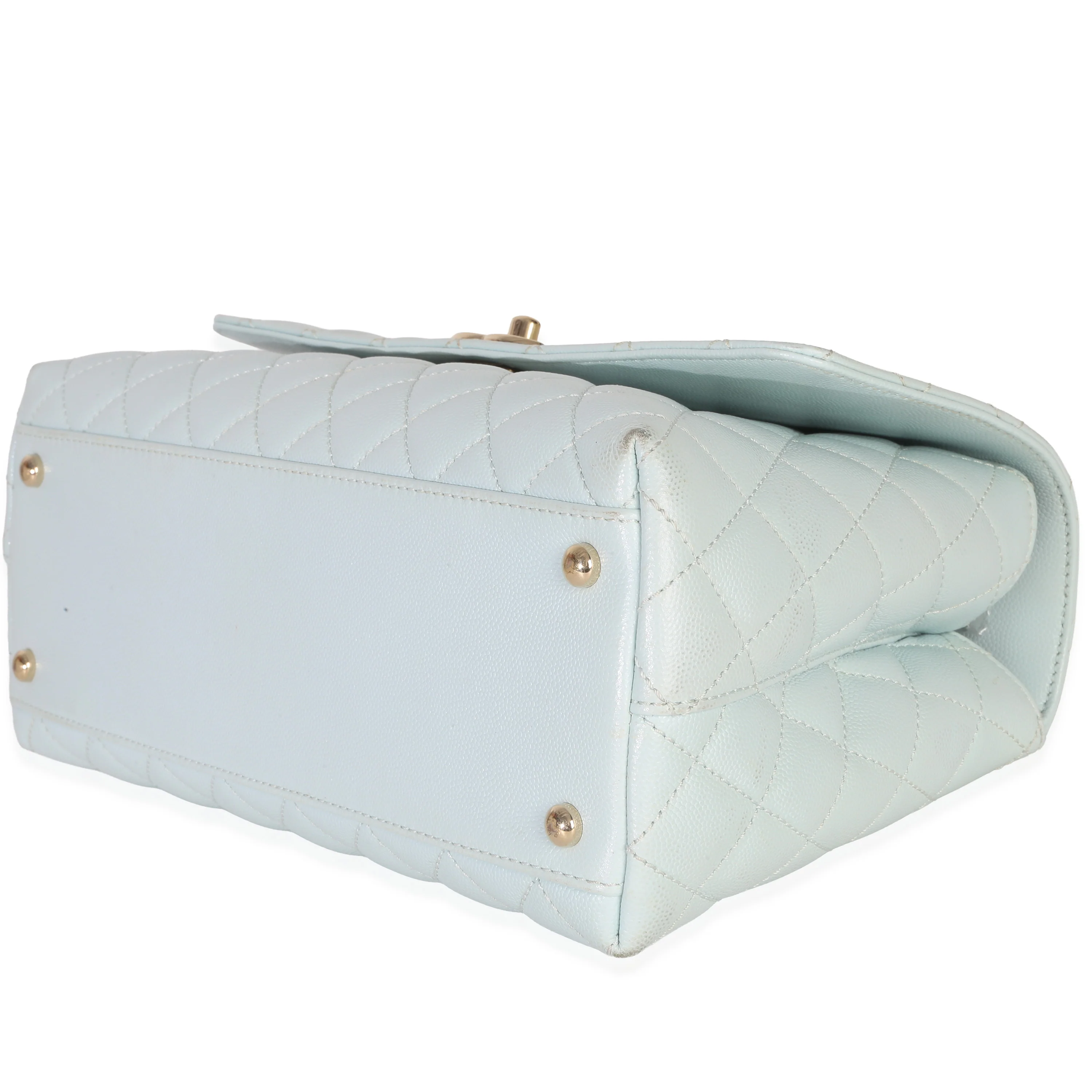 Light Blue Quilted Caviar Medium Coco Top Handle Handbag - Image 8