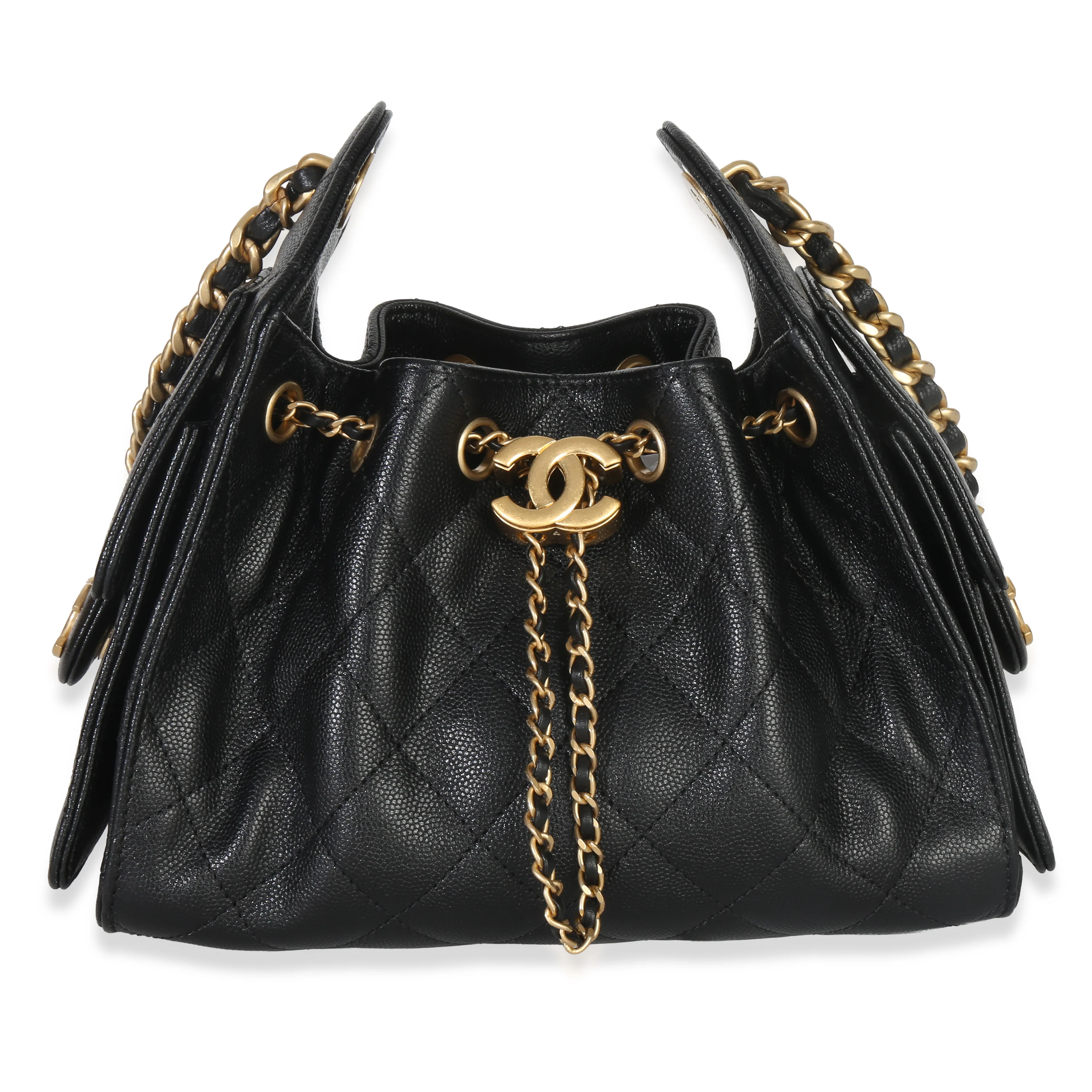26P Black Quilted Caviar Mini Chanel 25 Hobo Handbag