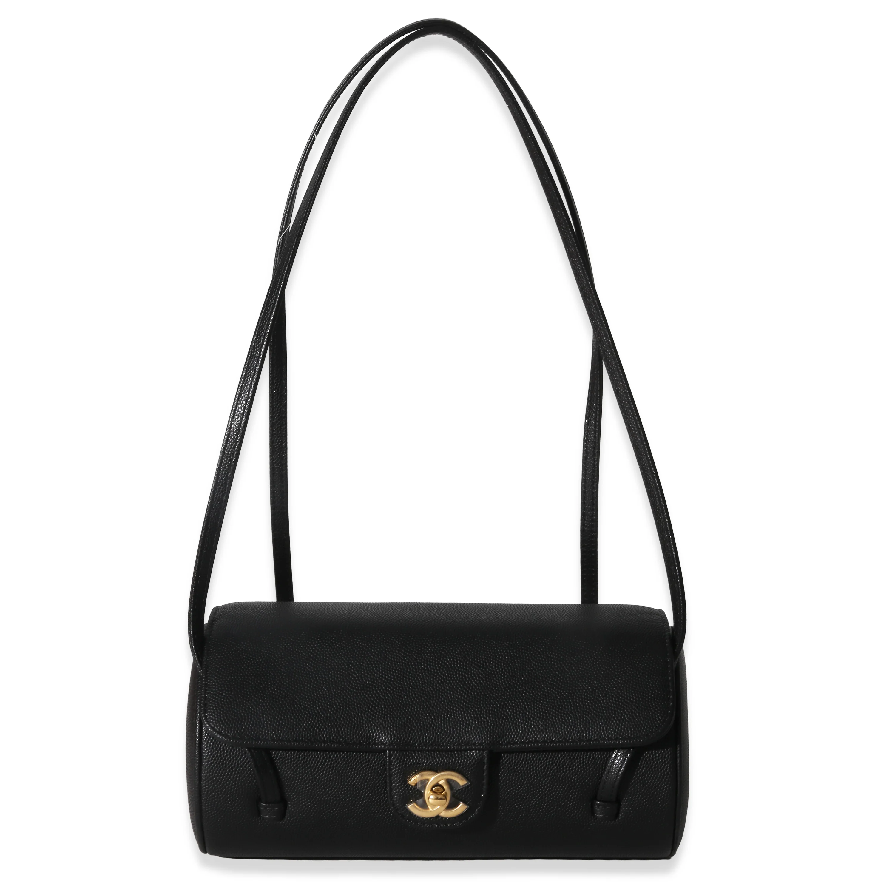 26P Black Grained Shiny Calfskin Small Bowling Bag