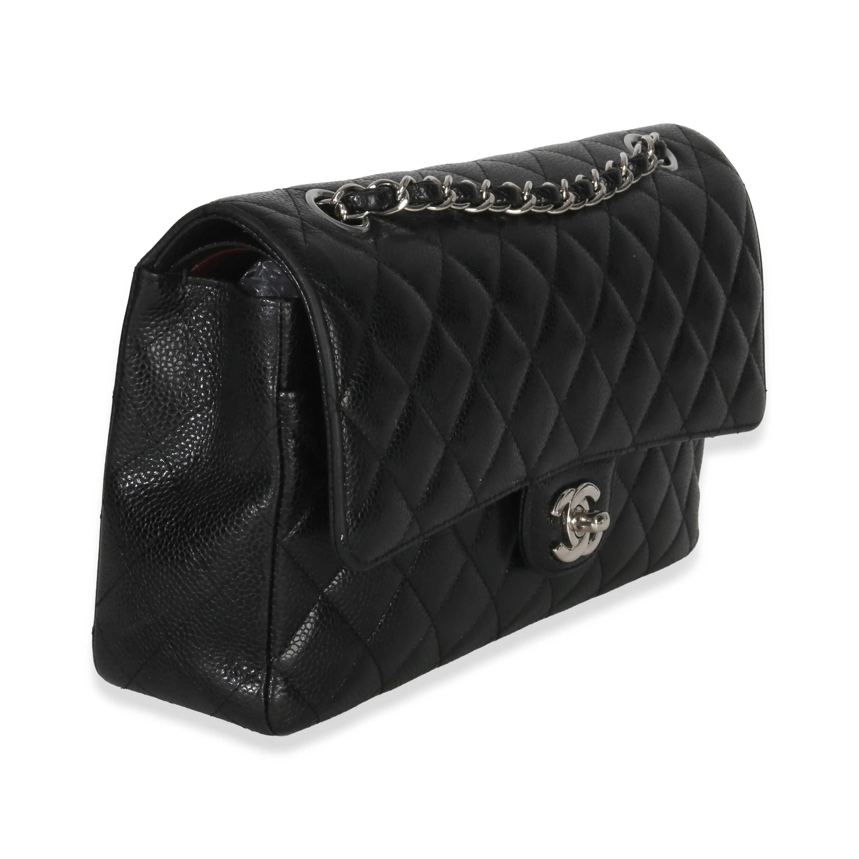 Black Quilted Caviar Medium Classic Double Flap Handbag - Image 3