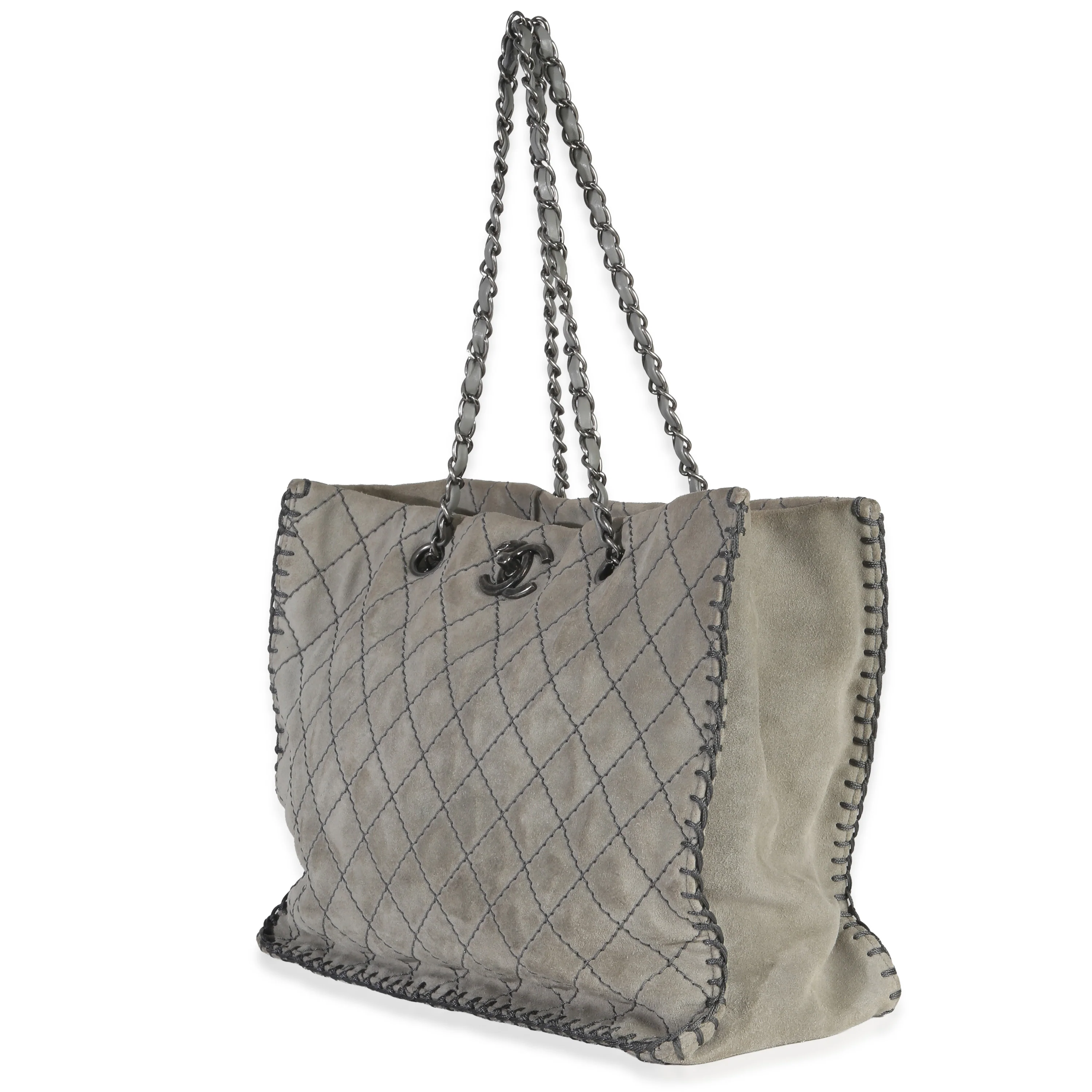 Grey Quilted Suede Wild Stitch Jumbo CC Tote - Image 2