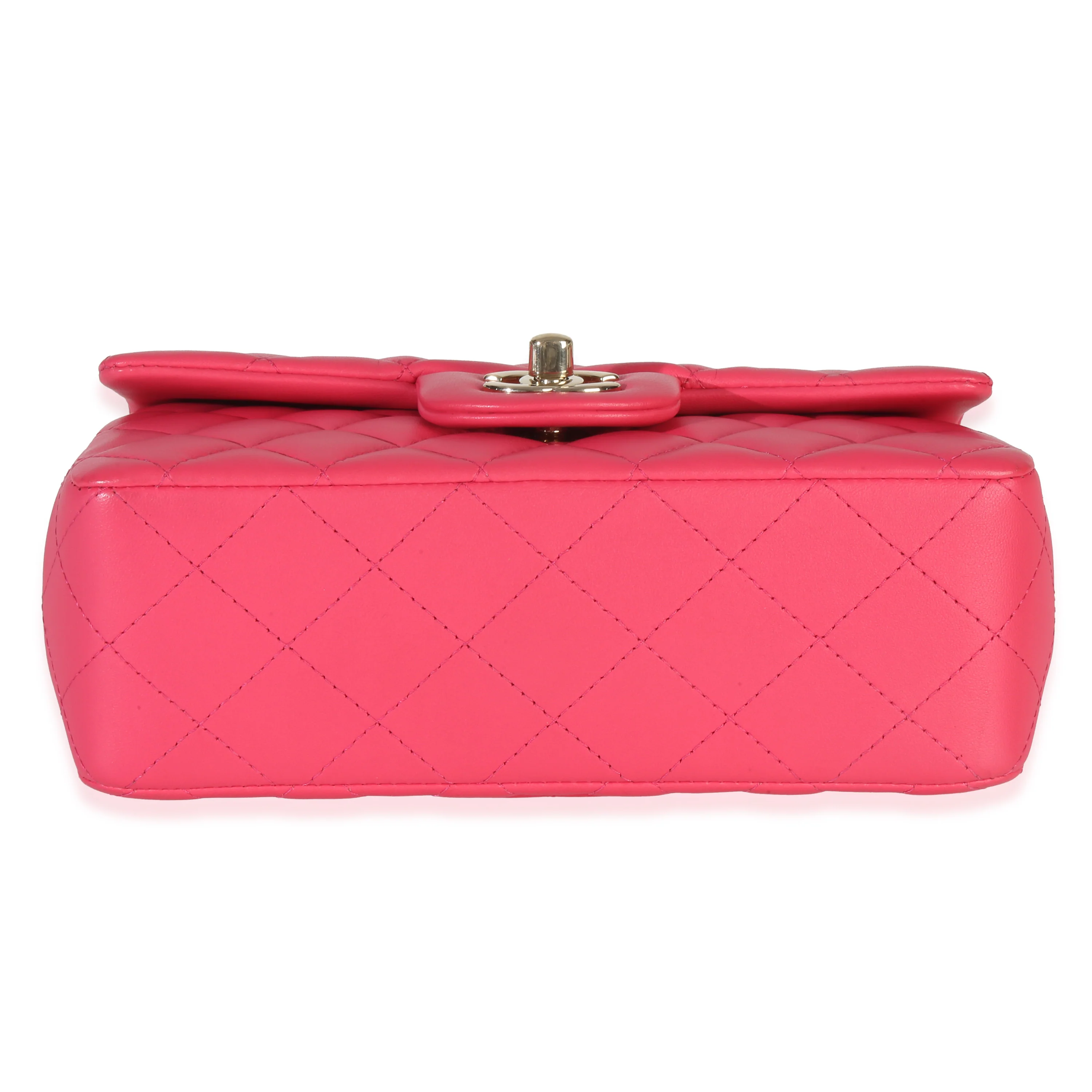 Dark Pink Quilted Lambskin Mini Rectangular Top Handle Flap Bag - Image 5