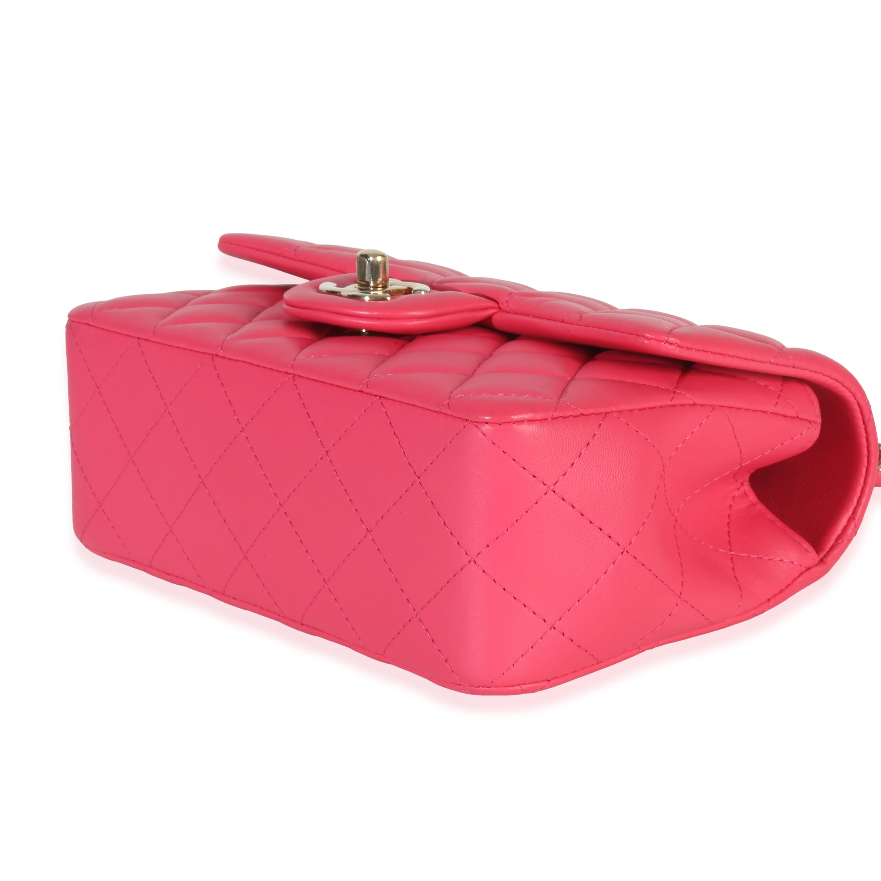 Dark Pink Quilted Lambskin Mini Rectangular Top Handle Flap Bag - Image 6