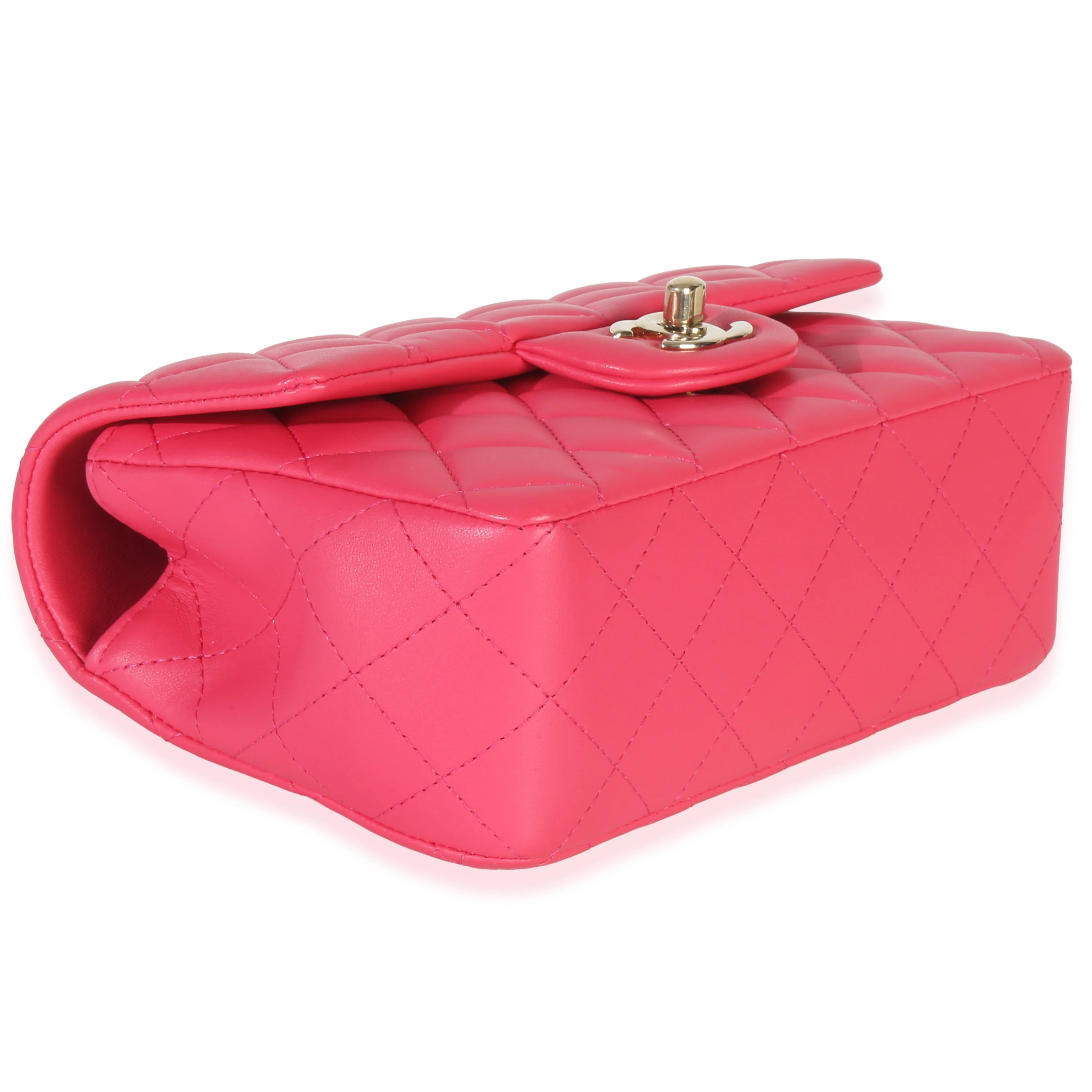 Dark Pink Quilted Lambskin Mini Rectangular Top Handle Flap Bag - Image 7