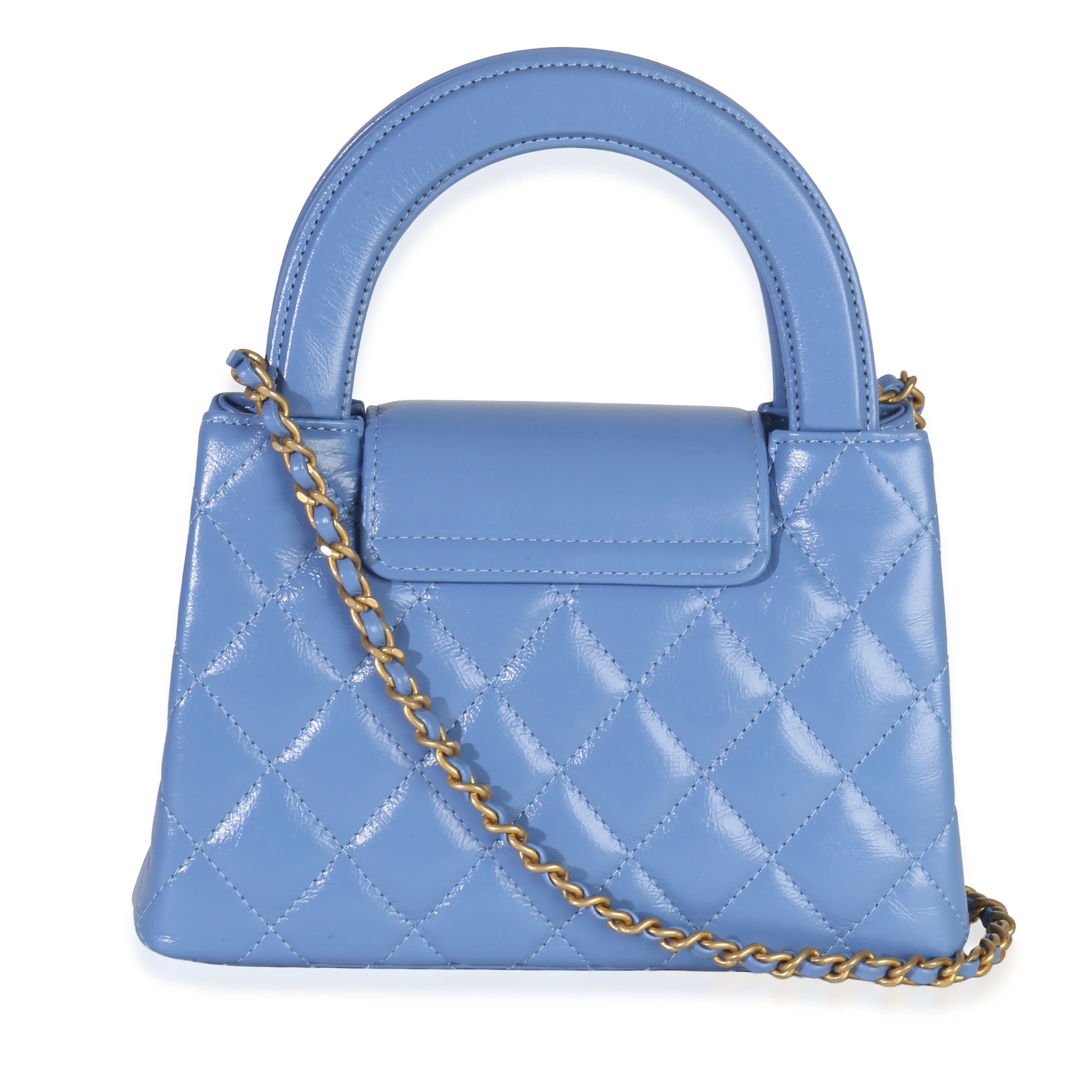 Blue Shiny Aged Calfskin Quilted Nano Kelly Shopper - Image 4