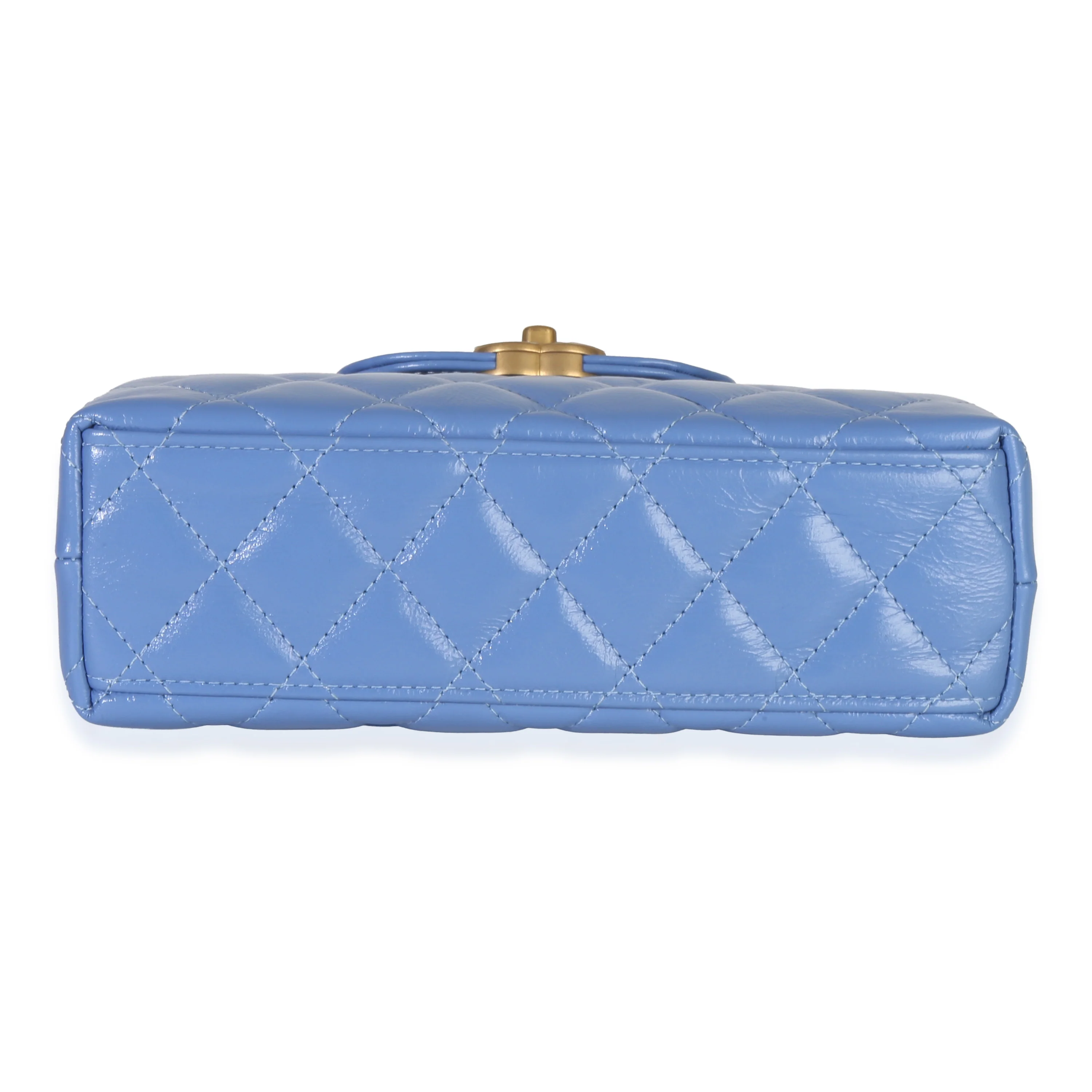 Blue Shiny Aged Calfskin Quilted Nano Kelly Shopper - Image 5
