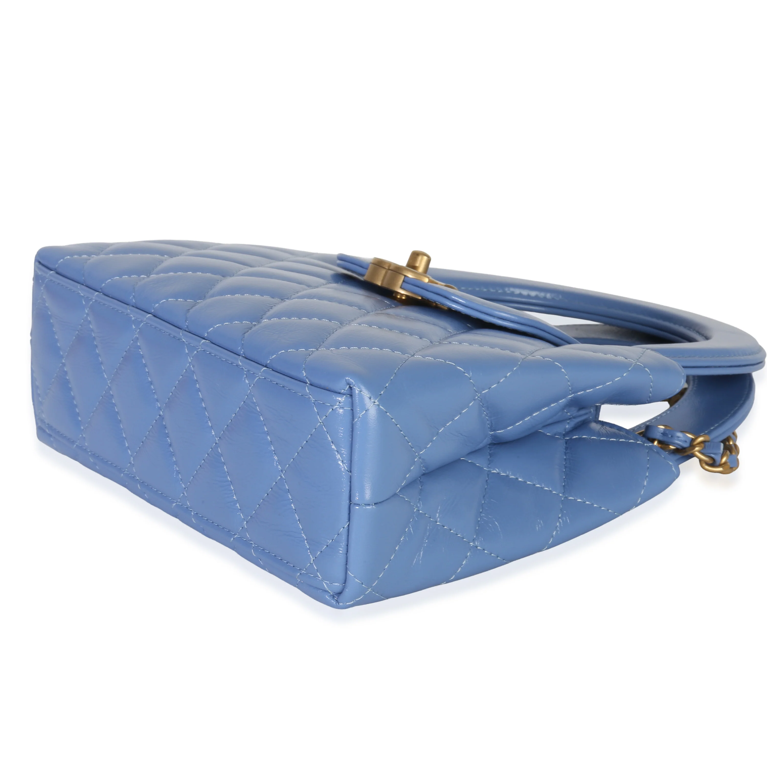 Blue Shiny Aged Calfskin Quilted Nano Kelly Shopper - Image 6