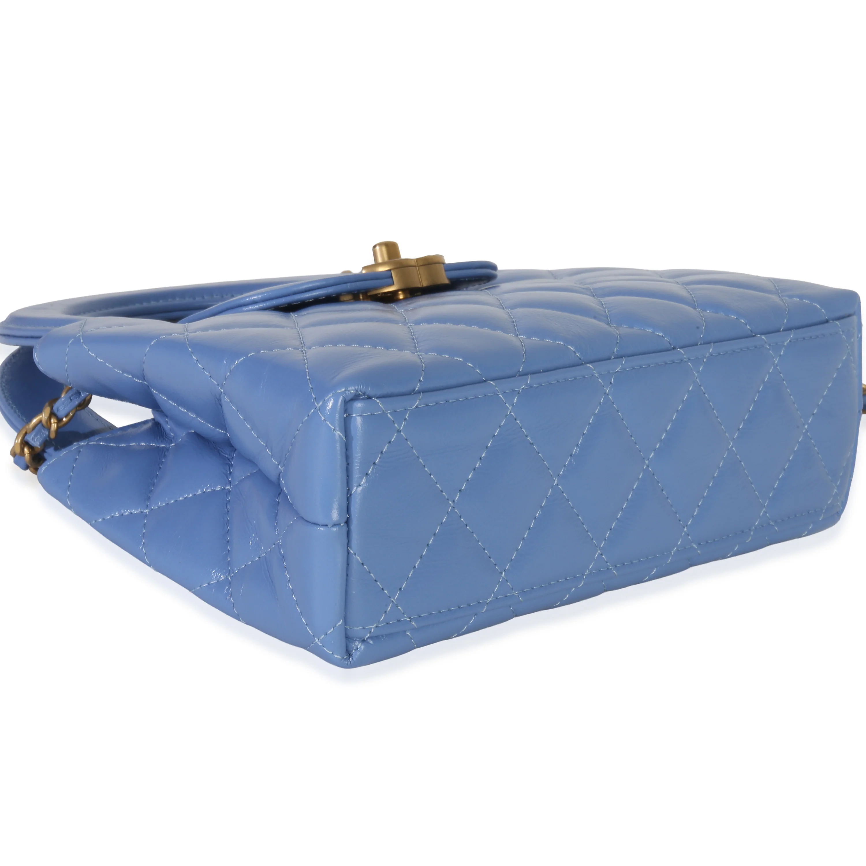 Blue Shiny Aged Calfskin Quilted Nano Kelly Shopper - Image 7