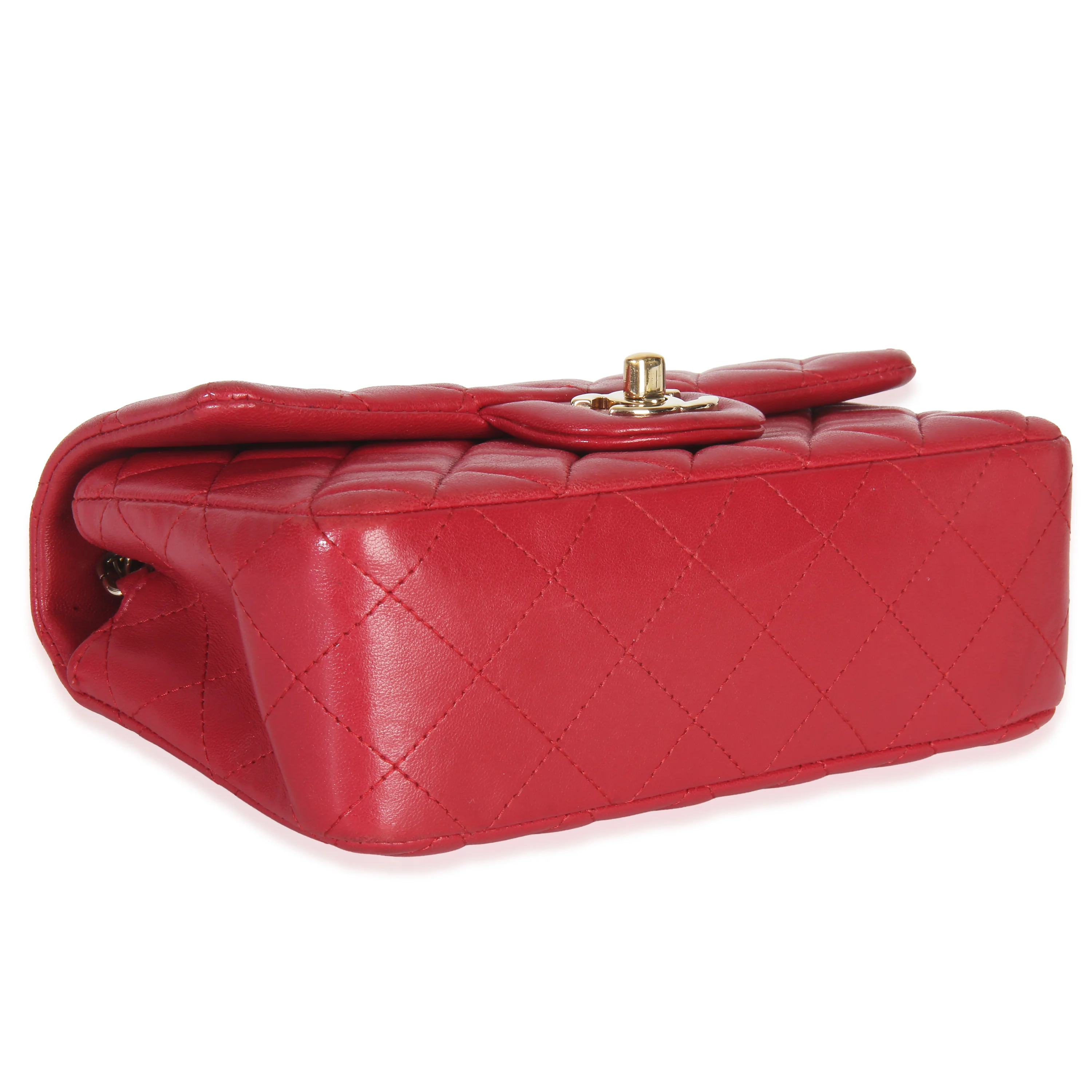 Dark Pink Quilted Lambskin Mini Rectangle Flap Bag - Image 6