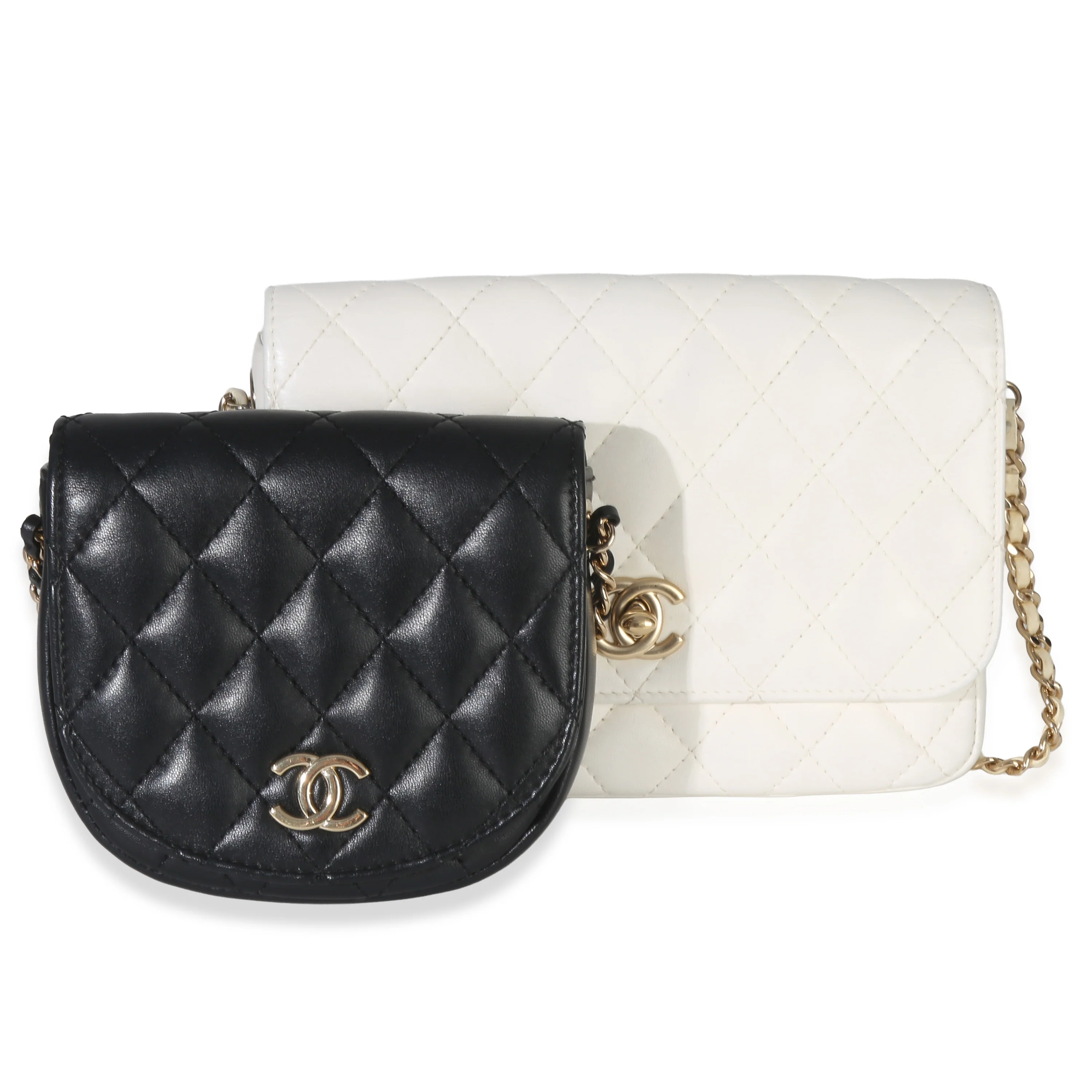 White Black Quilted Lambskin Small Side Packs Flap Bag