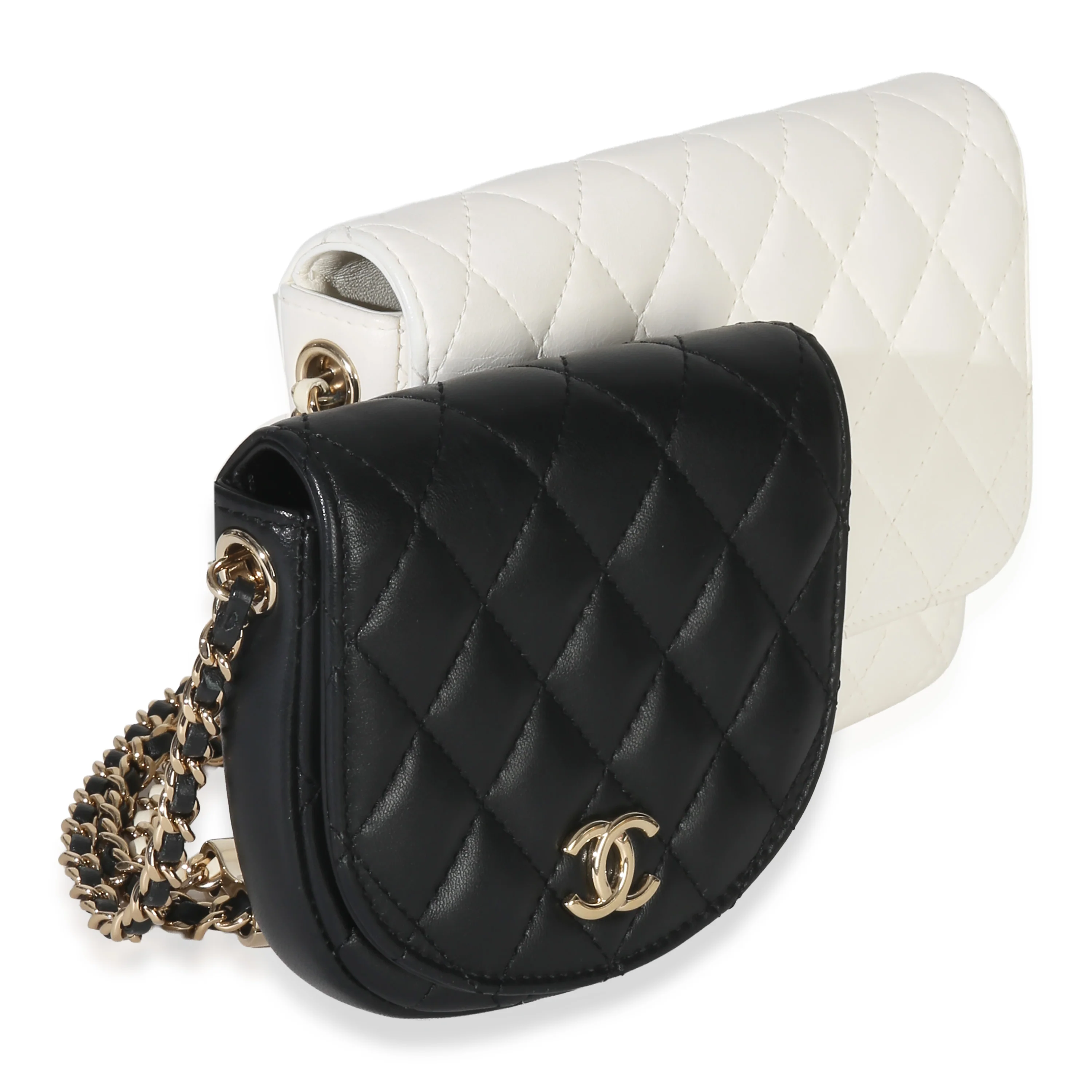 White Black Quilted Lambskin Small Side Packs Flap Bag - Image 2