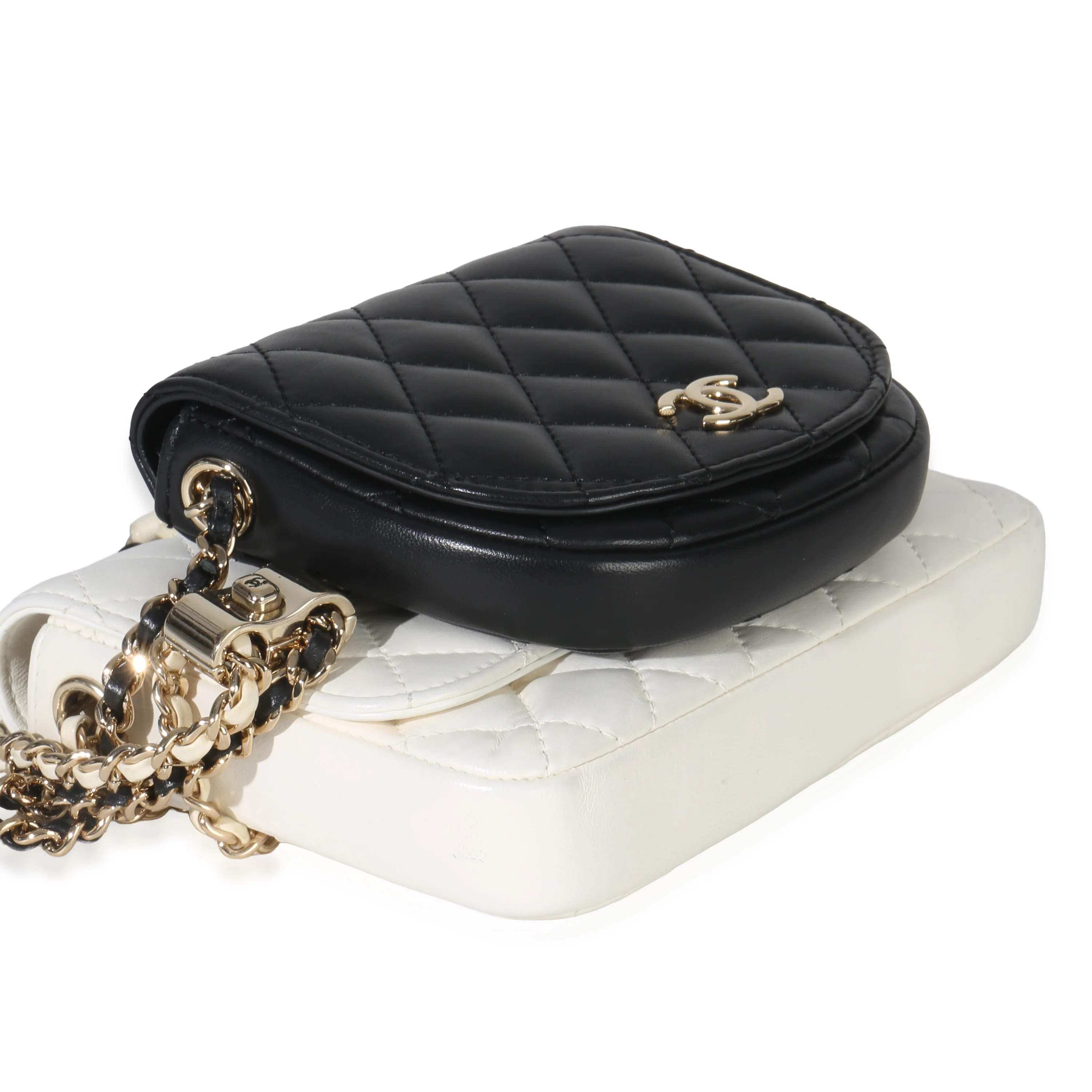 White Black Quilted Lambskin Small Side Packs Flap Bag - Image 5