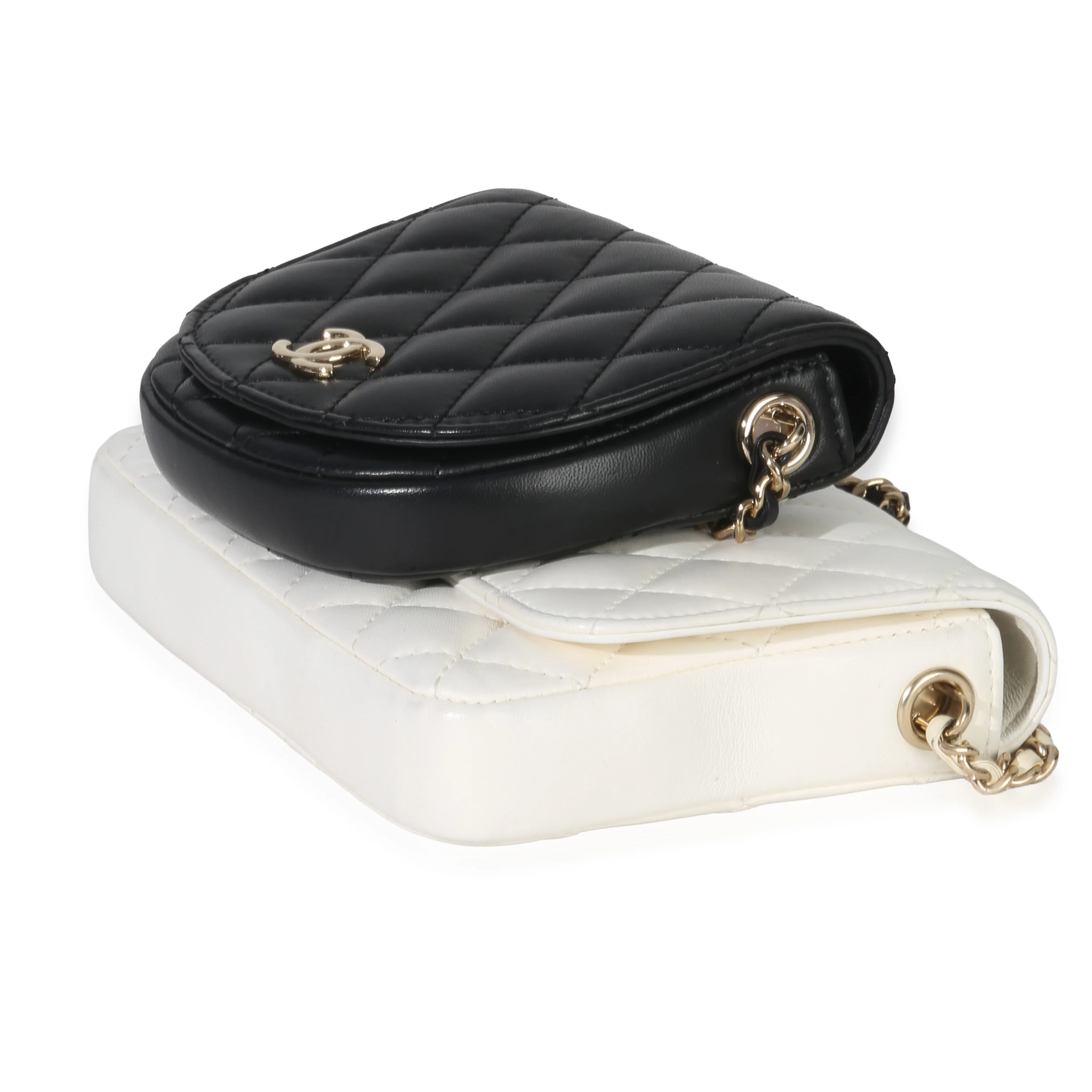 White Black Quilted Lambskin Small Side Packs Flap Bag - Image 6