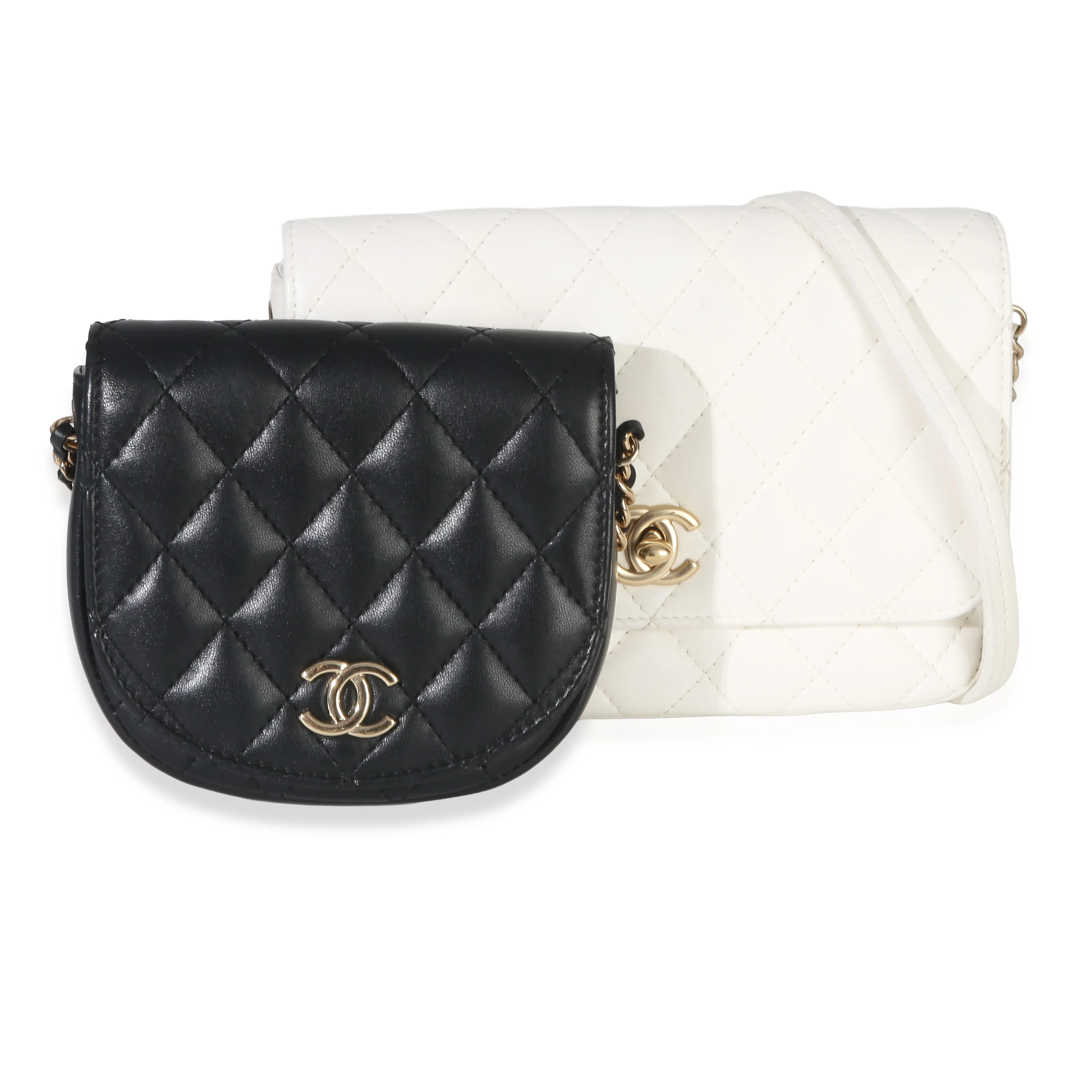 White Black Quilted Lambskin Small Side Packs Flap Bag - Image 8