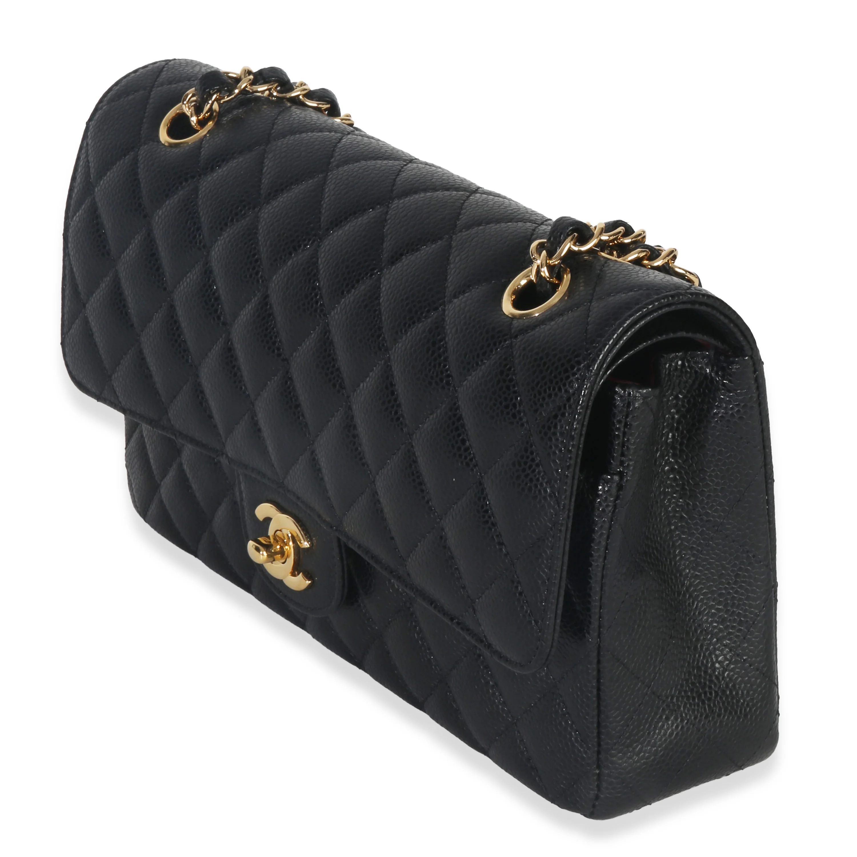 Black Quilted Caviar Medium Classic Double Flap Handbag - Image 2
