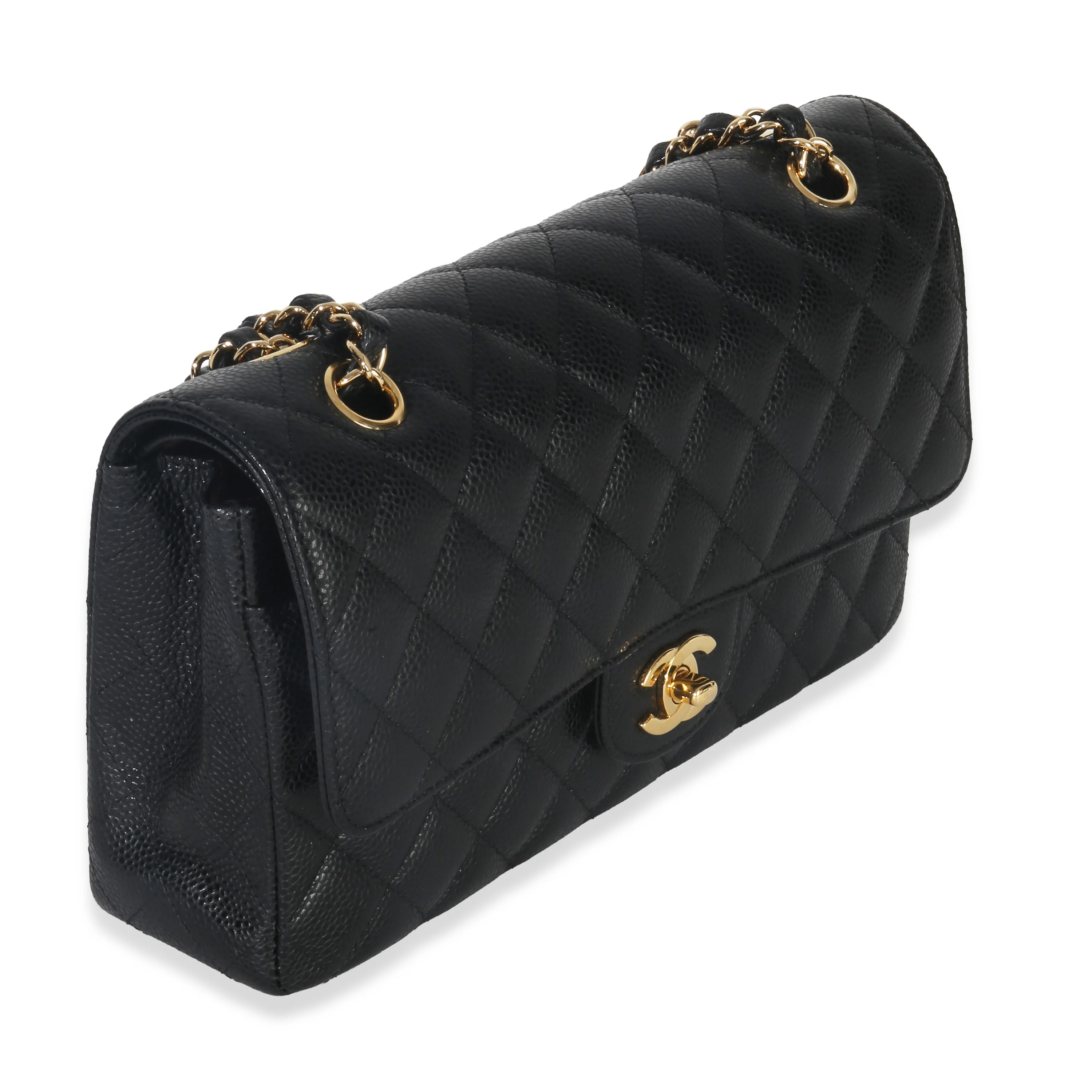 Black Quilted Caviar Medium Classic Double Flap Handbag - Image 3