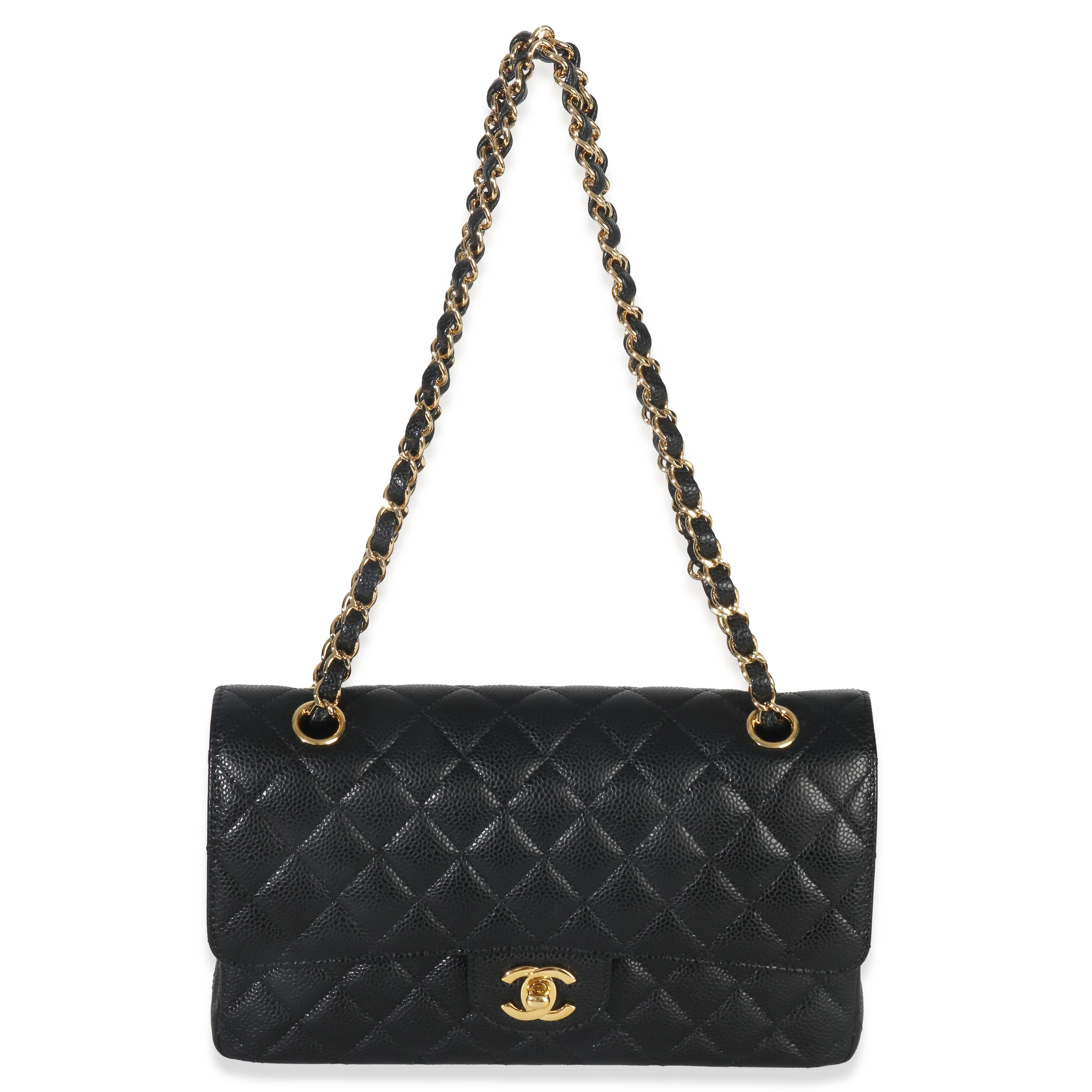 Black Quilted Caviar Medium Classic Double Flap Handbag - Image 8