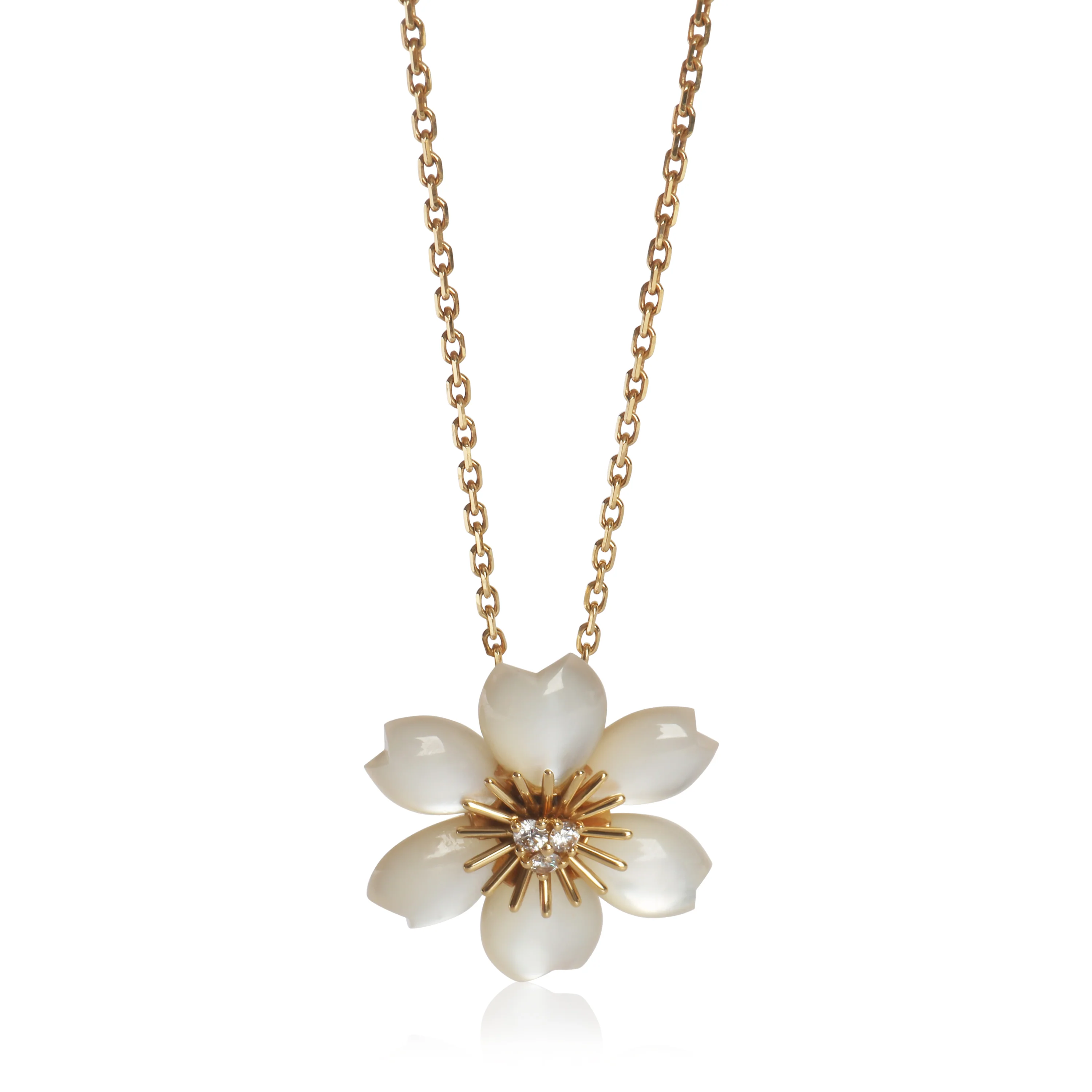 Yellow Gold Mother Of Pearl & Diamond Mini Model Rose de Noel