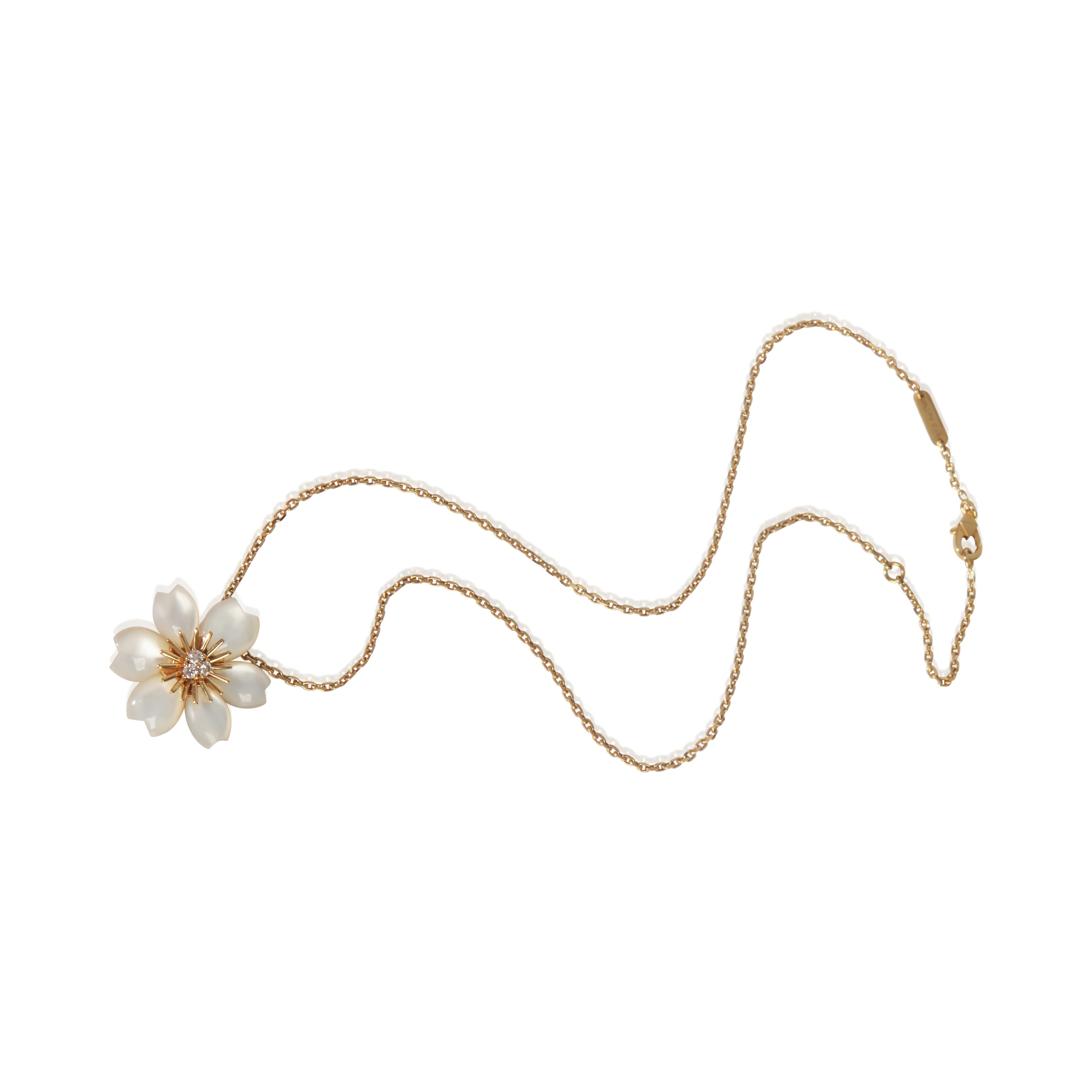 Yellow Gold Mother Of Pearl & Diamond Mini Model Rose de Noel - Image 4