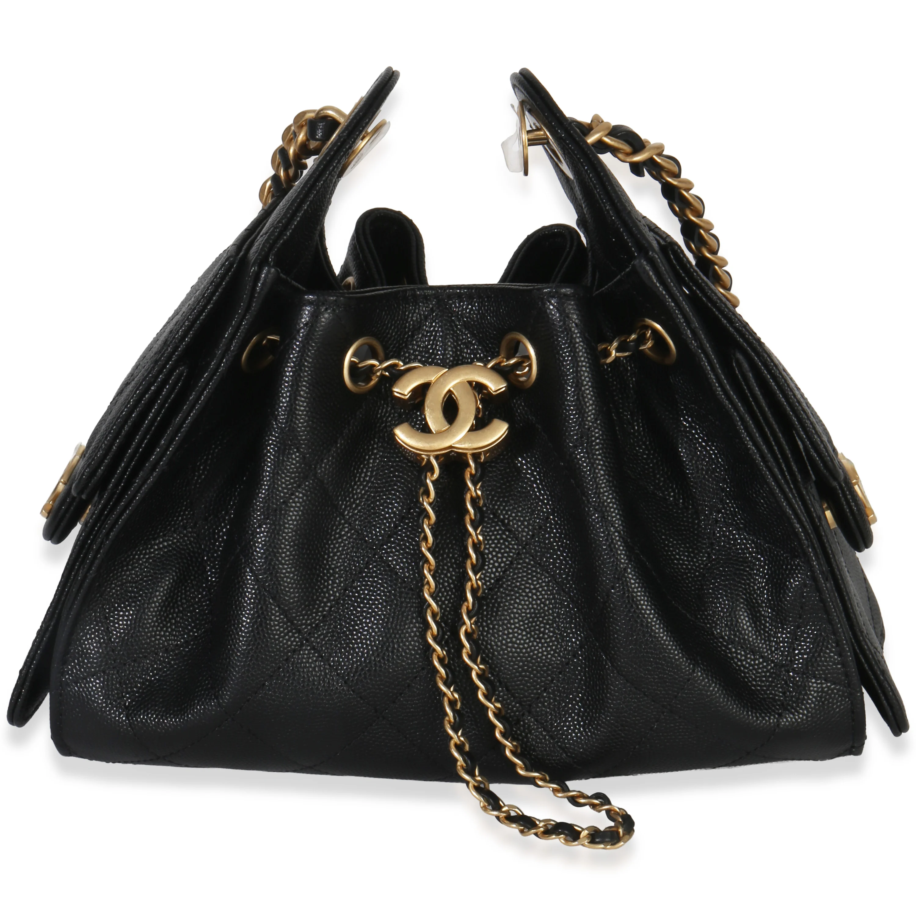 26P Black Quilted Caviar Mini Chanel 25 Hobo Handbag