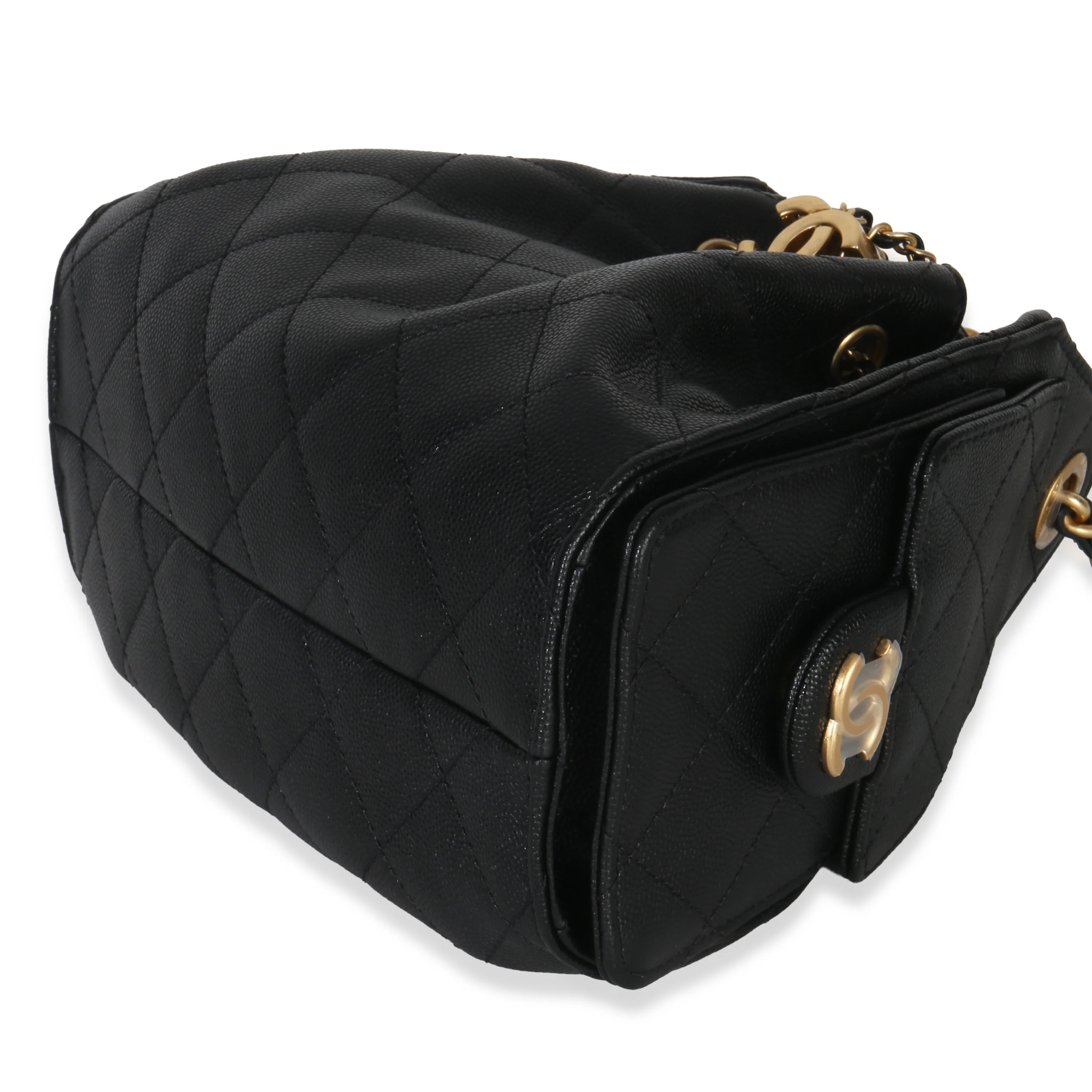 26P Black Quilted Caviar Mini Chanel 25 Hobo Handbag - Image 6