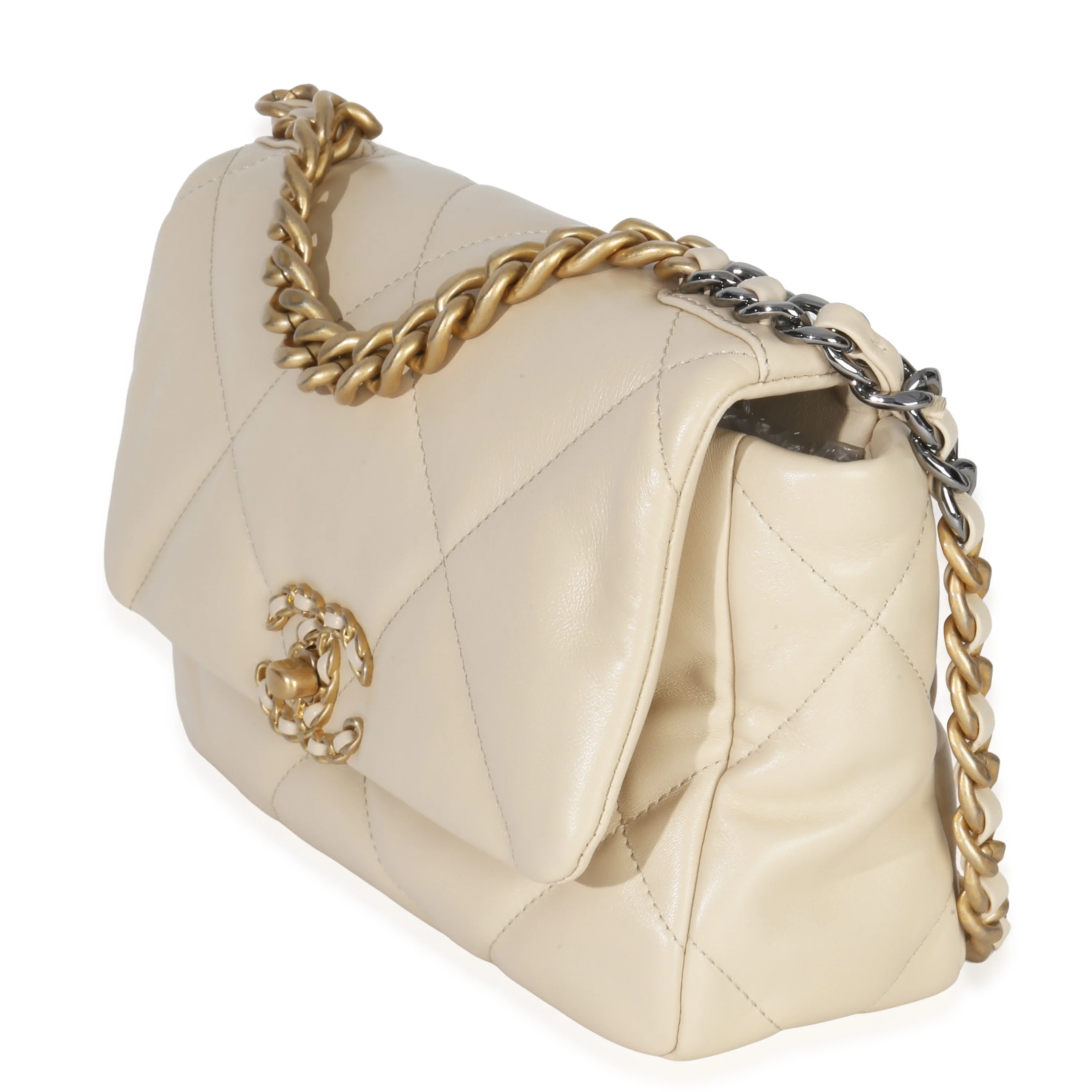 Beige Quilted Lambskin Medium Chanel 19 Flap Bag - Image 2