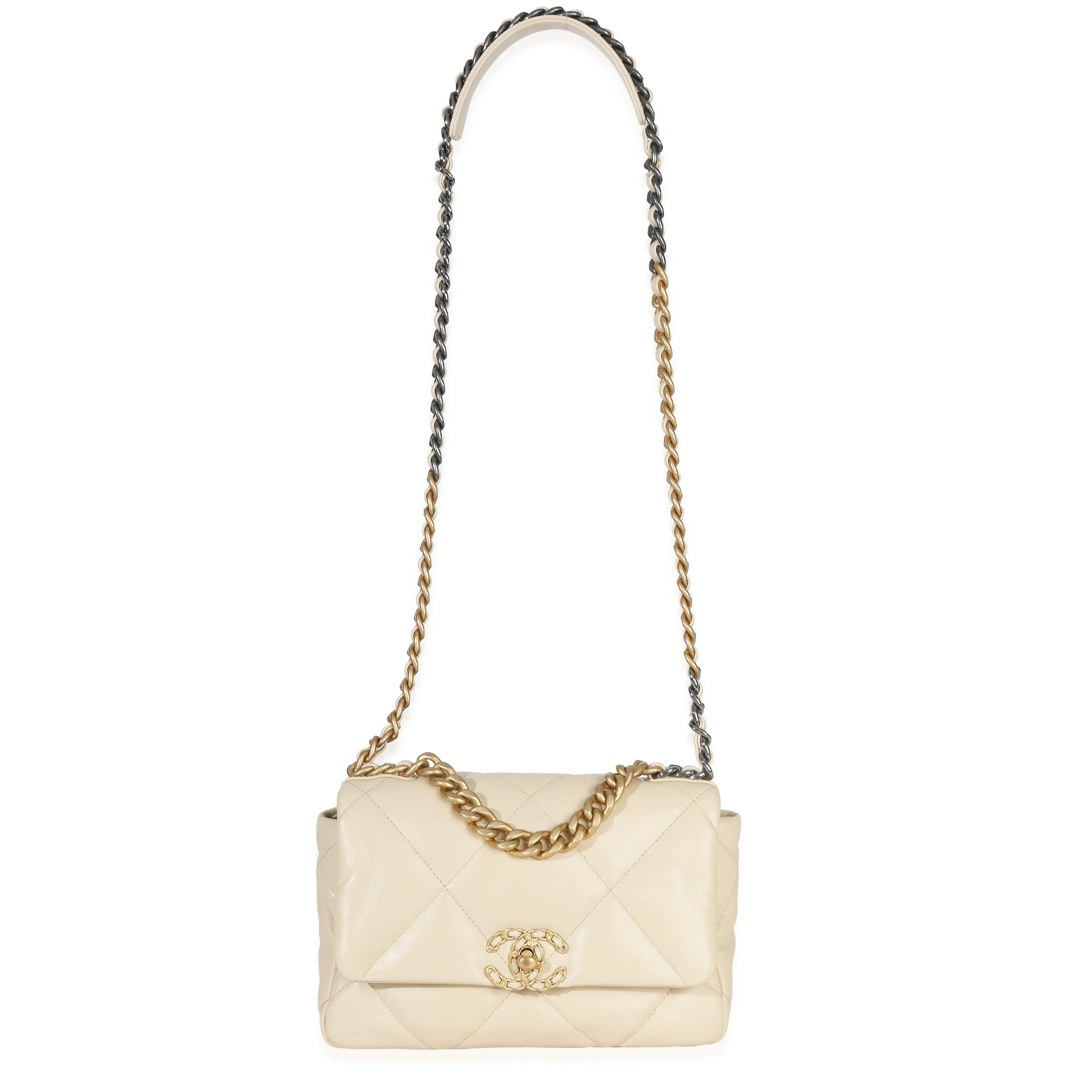 Beige Quilted Lambskin Medium Chanel 19 Flap Bag - Image 8