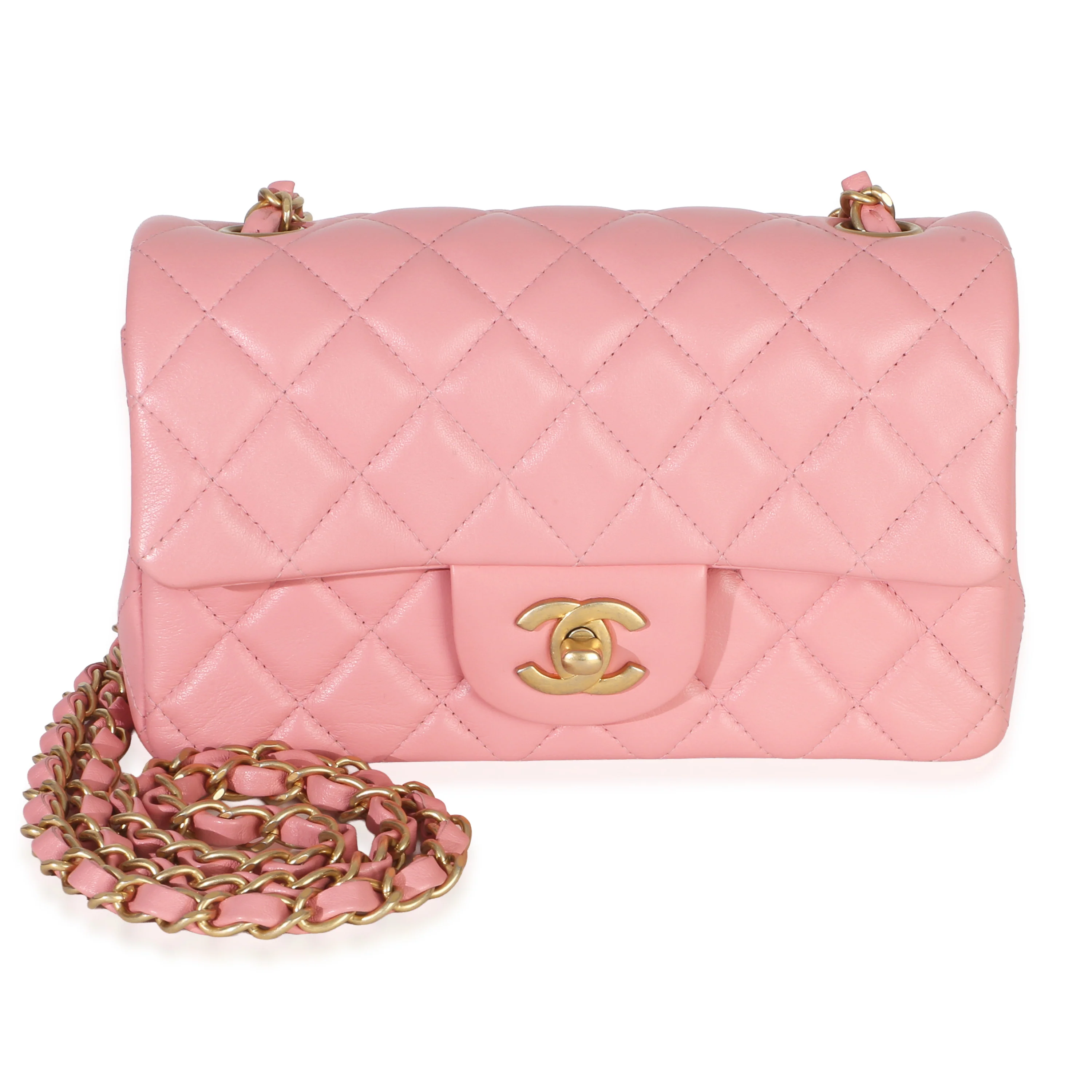 Pink Quilted Lambskin Mini Rectangular Flap Bag