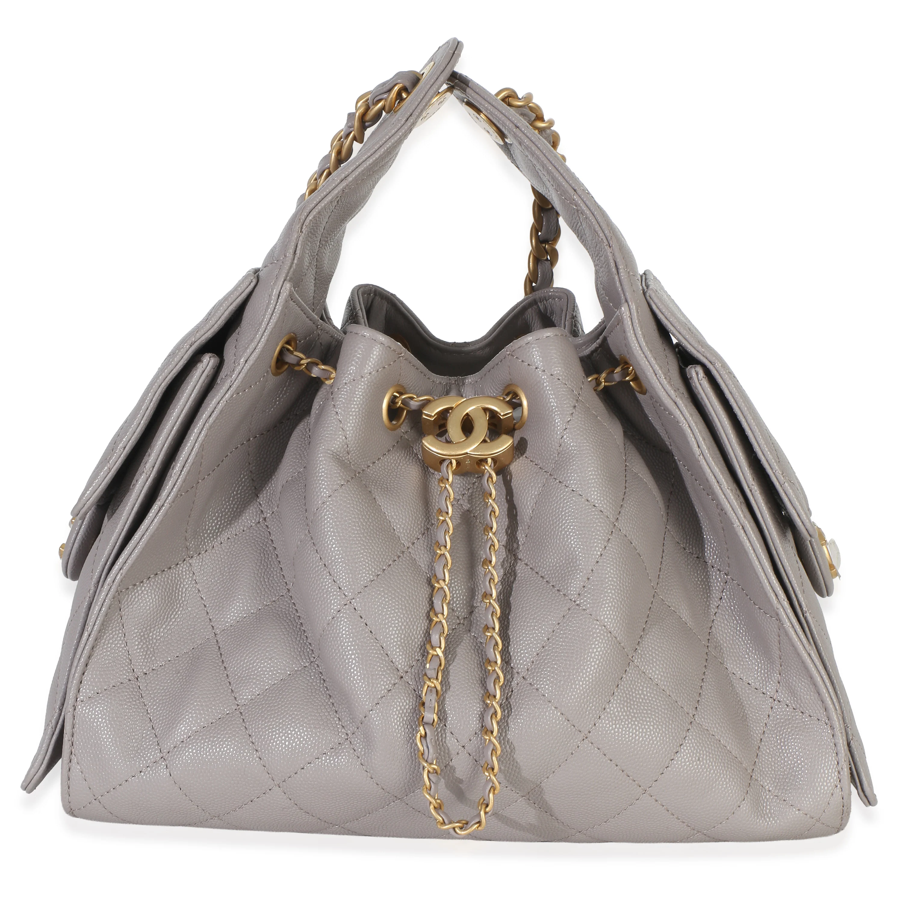 Grey Quilted Caviar Small Chanel 25 Hobo Handbag