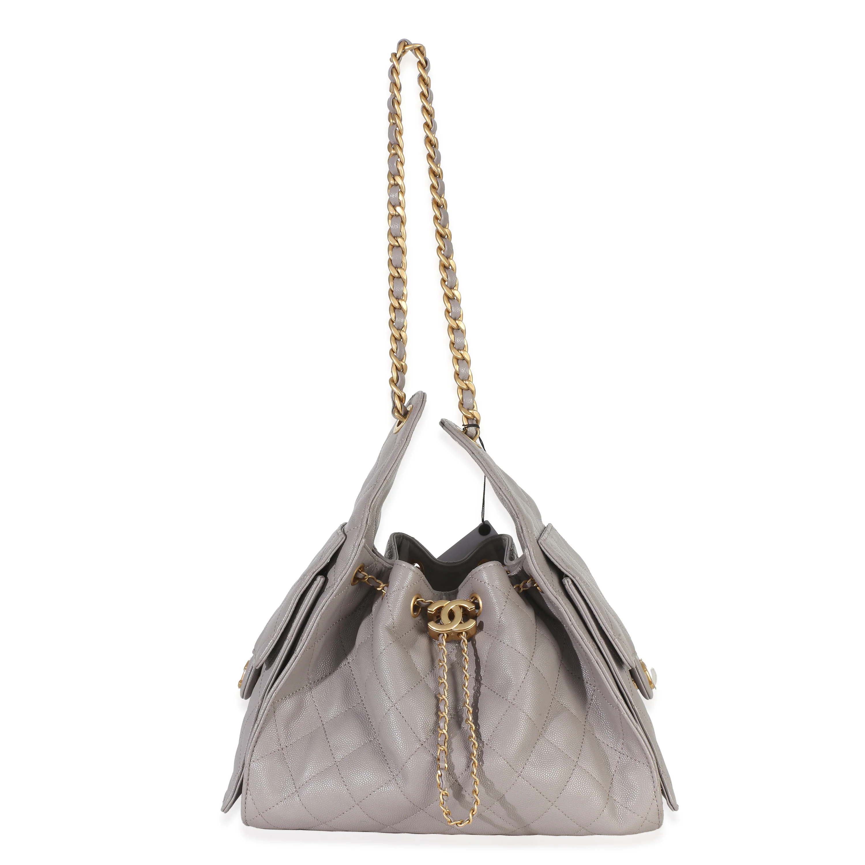 Grey Quilted Caviar Small Chanel 25 Hobo Handbag - Image 8