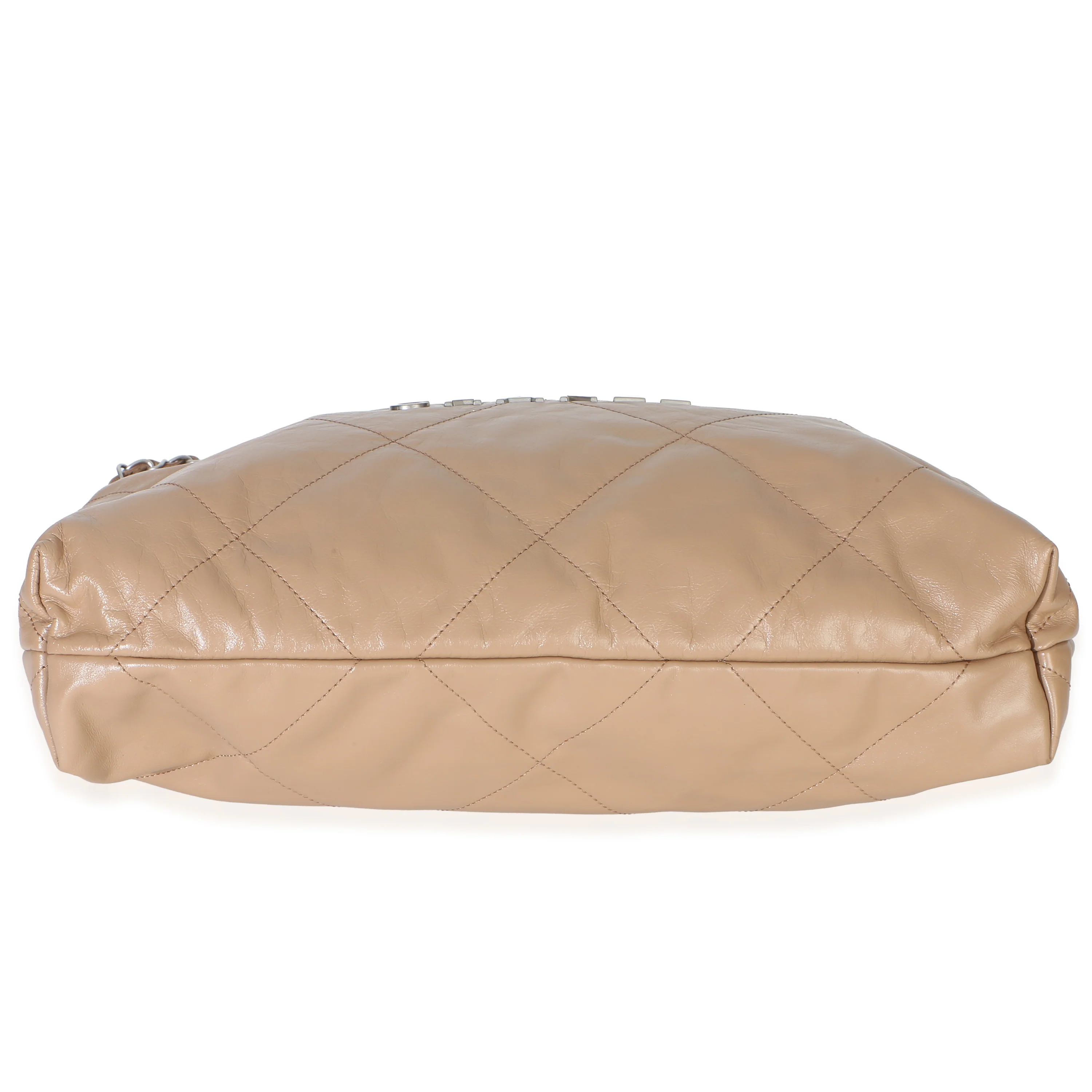Beige Shiny Quilted Calfskin Small Chanel 22 Hobo - Image 6