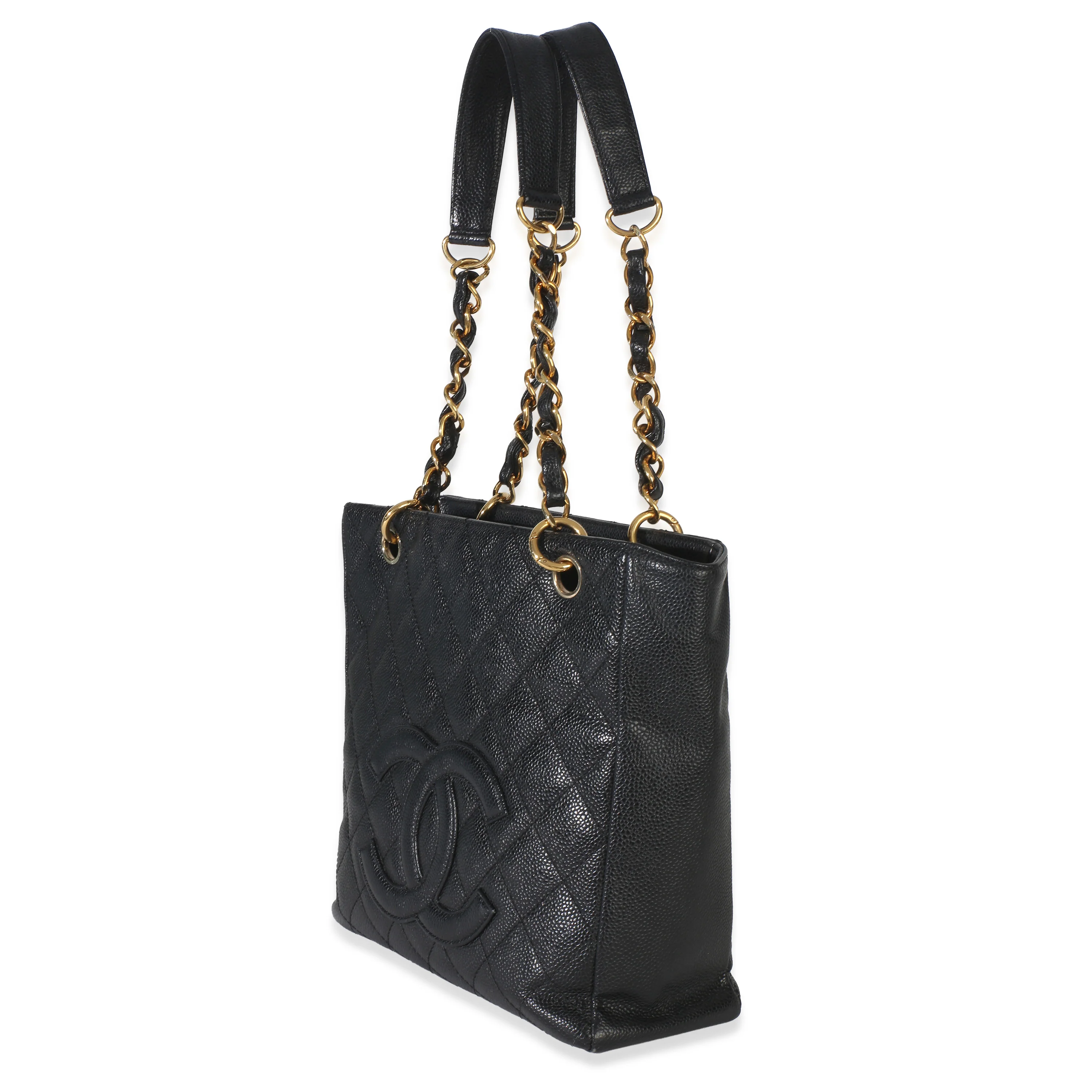 Black Quilted Caviar Petit Shopping Tote - Image 2