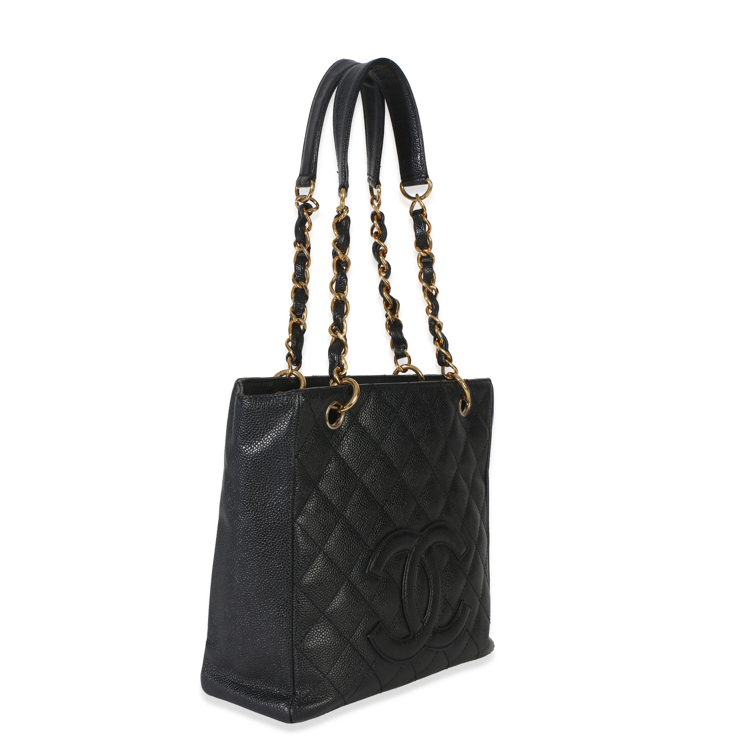 Black Quilted Caviar Petit Shopping Tote - Image 3