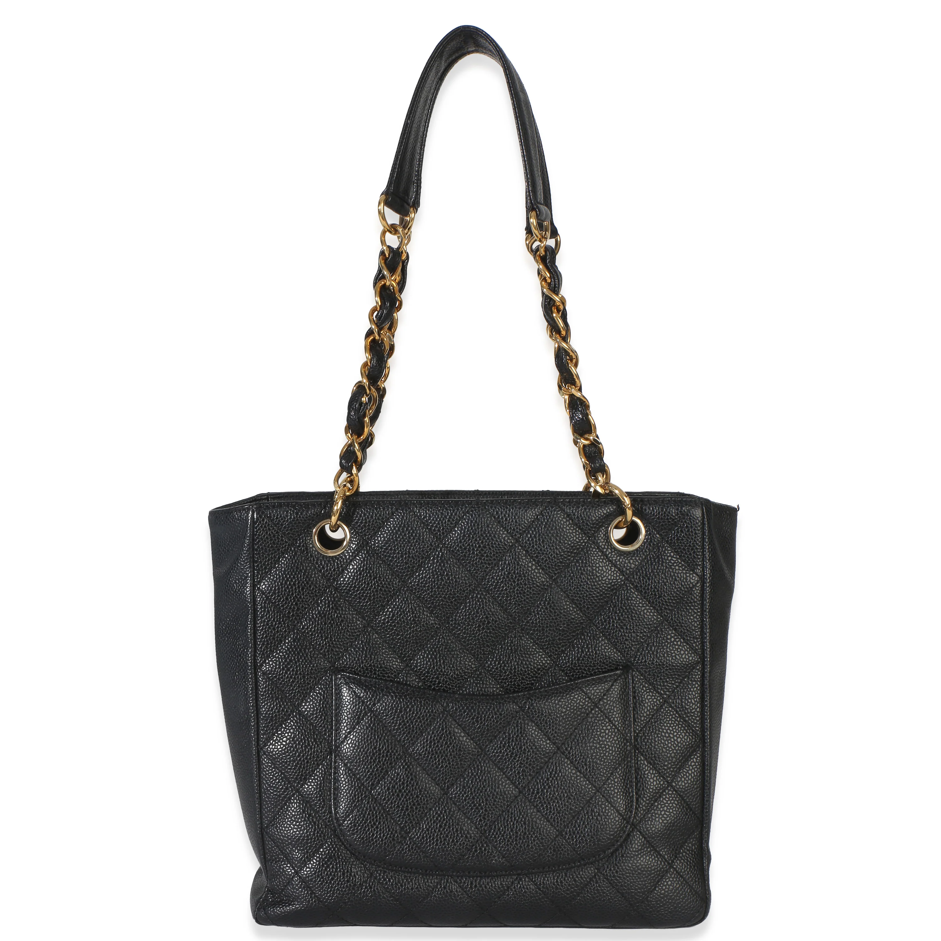 Black Quilted Caviar Petit Shopping Tote - Image 4