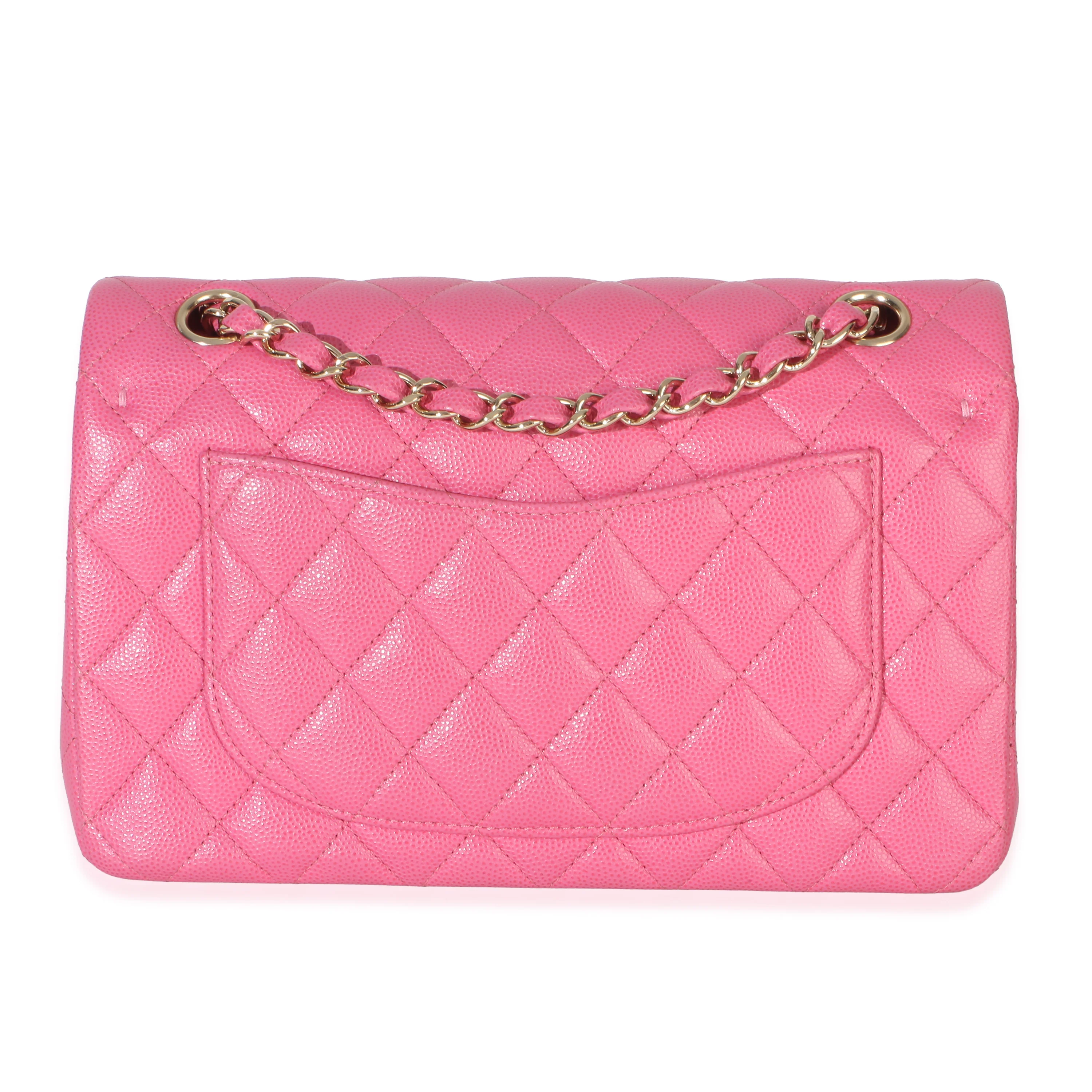 Dark Pink Quilted Caviar Small Classic Double Flap Handbag - Image 4