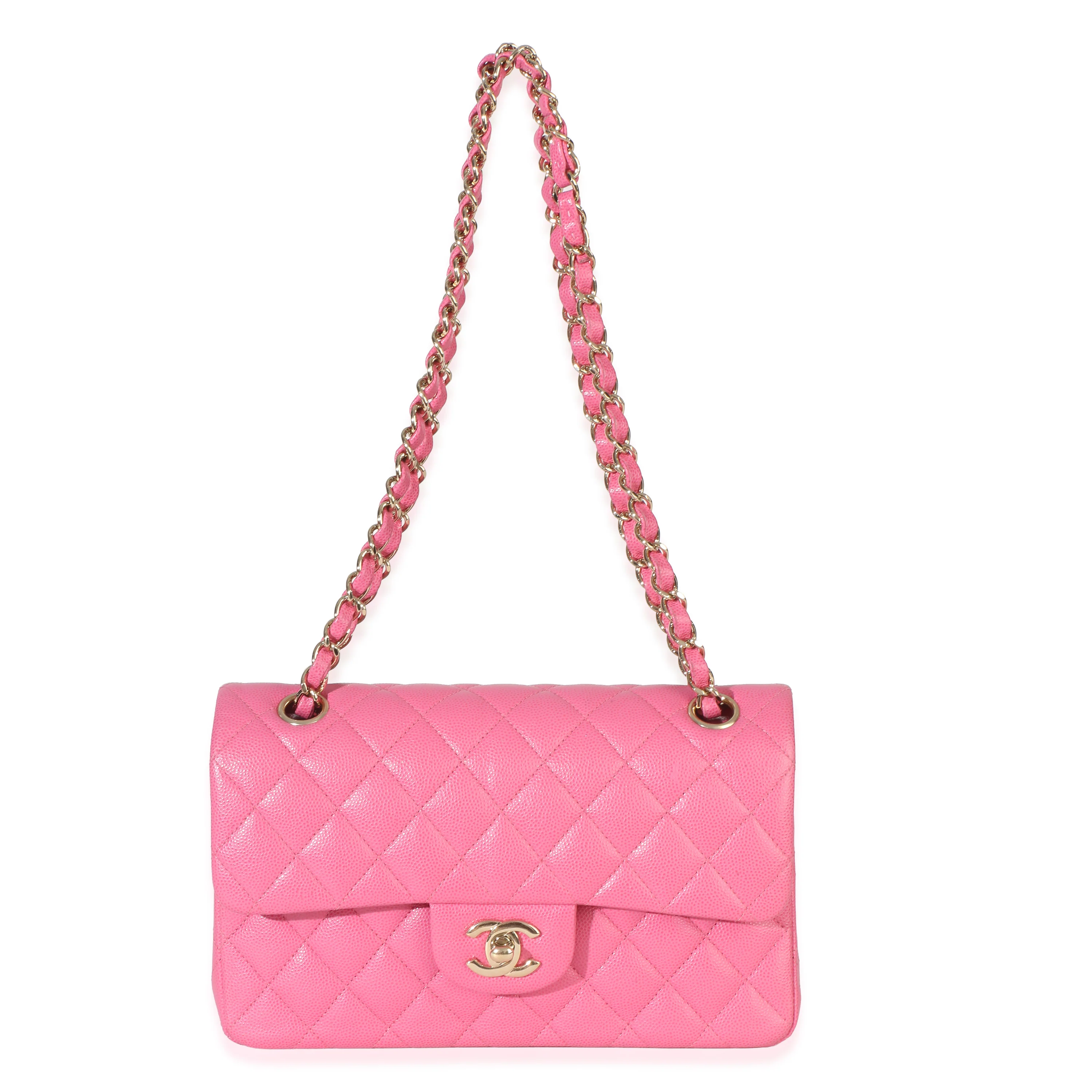 Dark Pink Quilted Caviar Small Classic Double Flap Handbag - Image 8