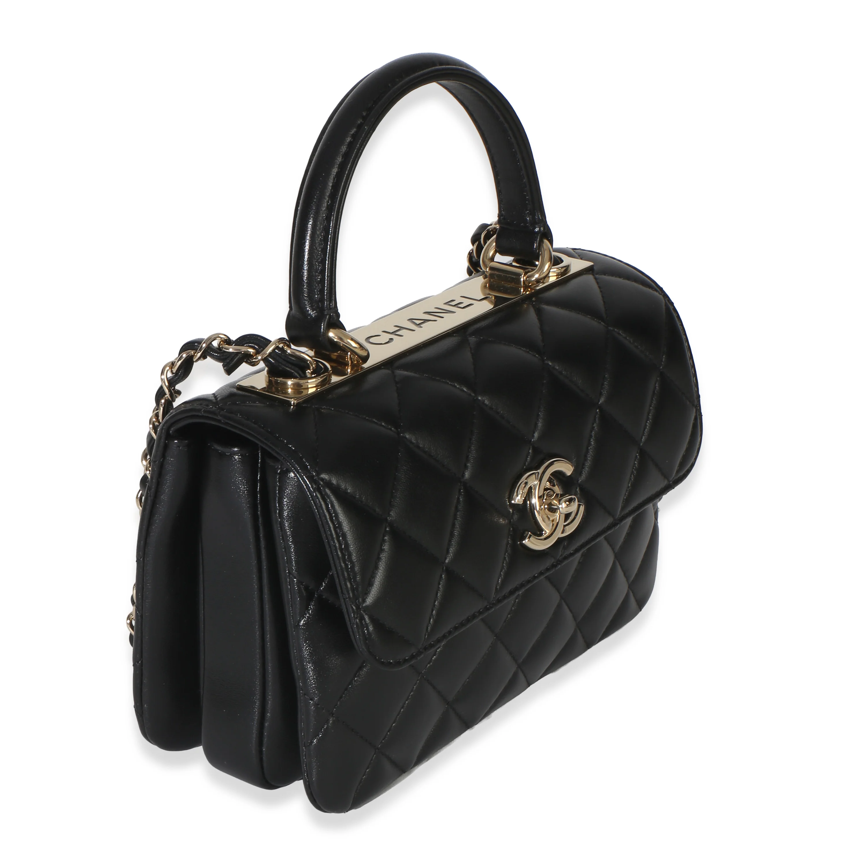 Black Quilted Lambskin Mini Trendy CC Top Handle - Image 3